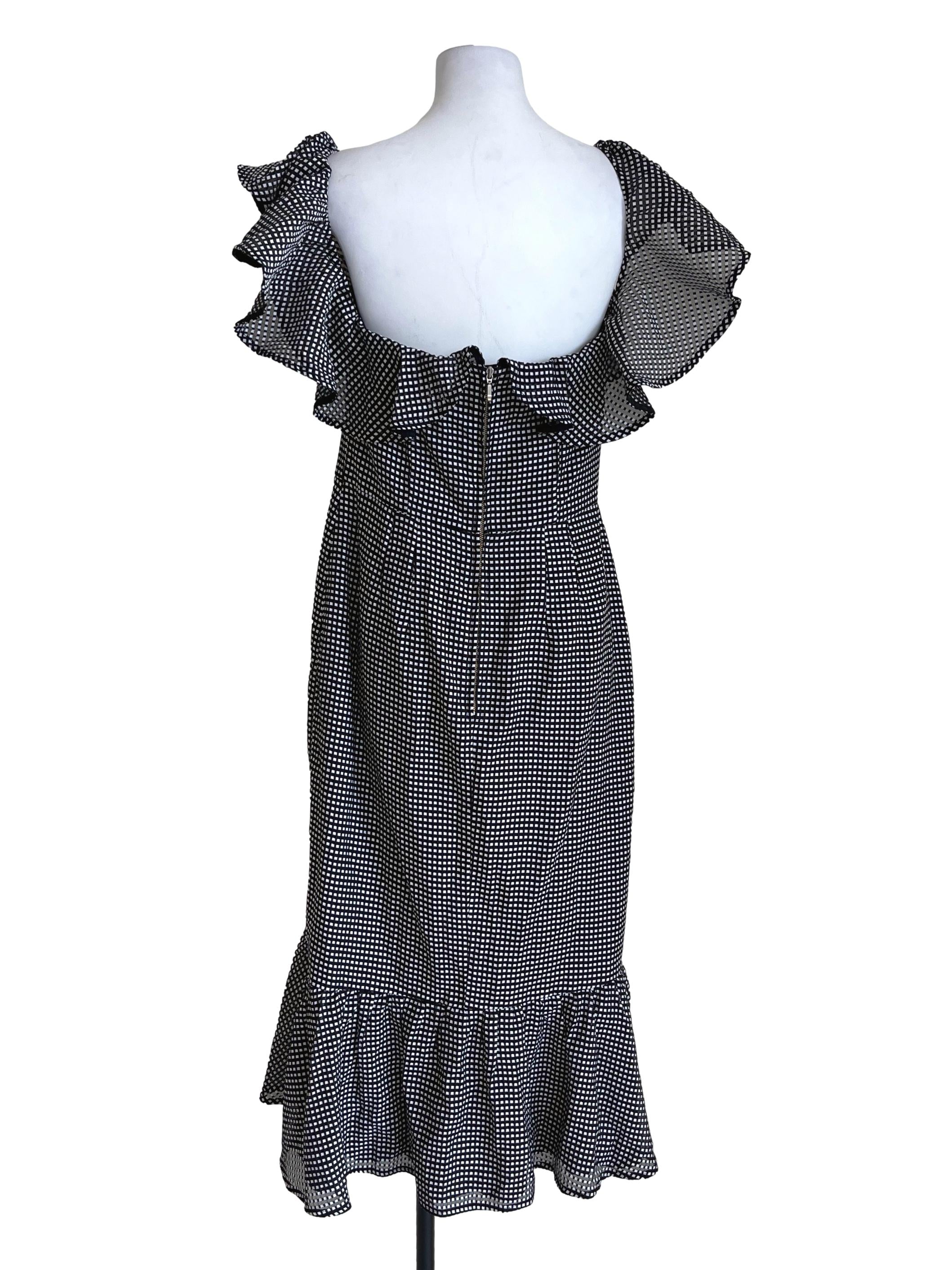 Onyx Black & White Gingham Ruffle Midi Dress