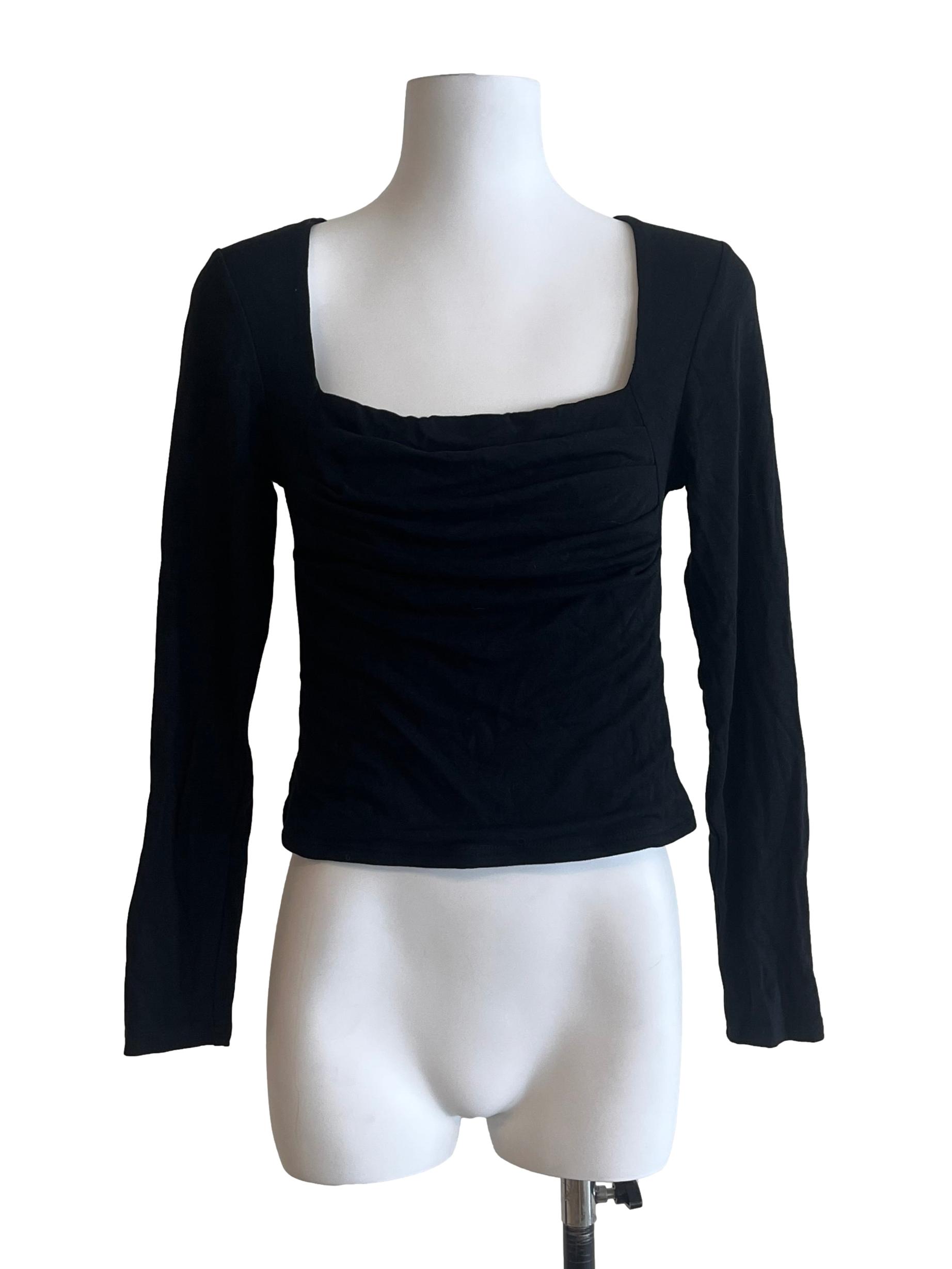 Pitch Black Square Neck Long Sleeve Top