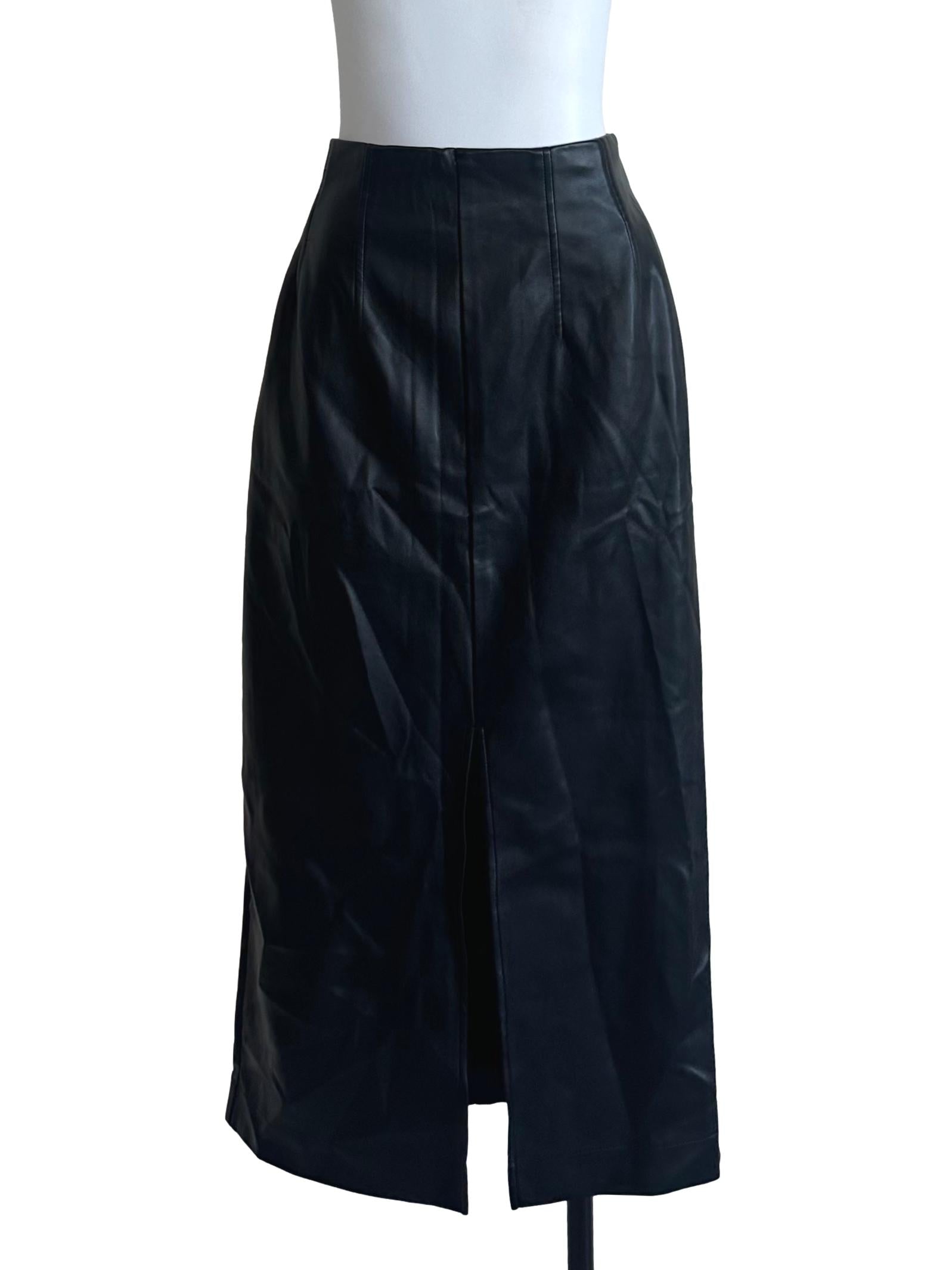 Rich Black Leather Slit Skirt