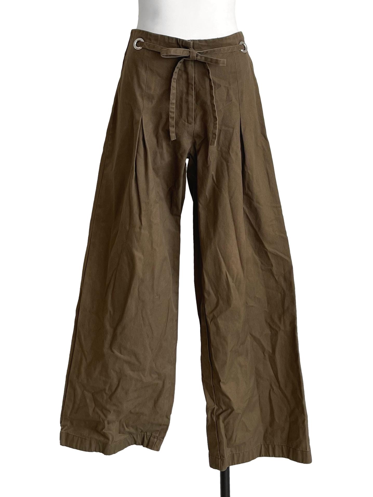 Wood Brown Wide-Leg Linen Pants