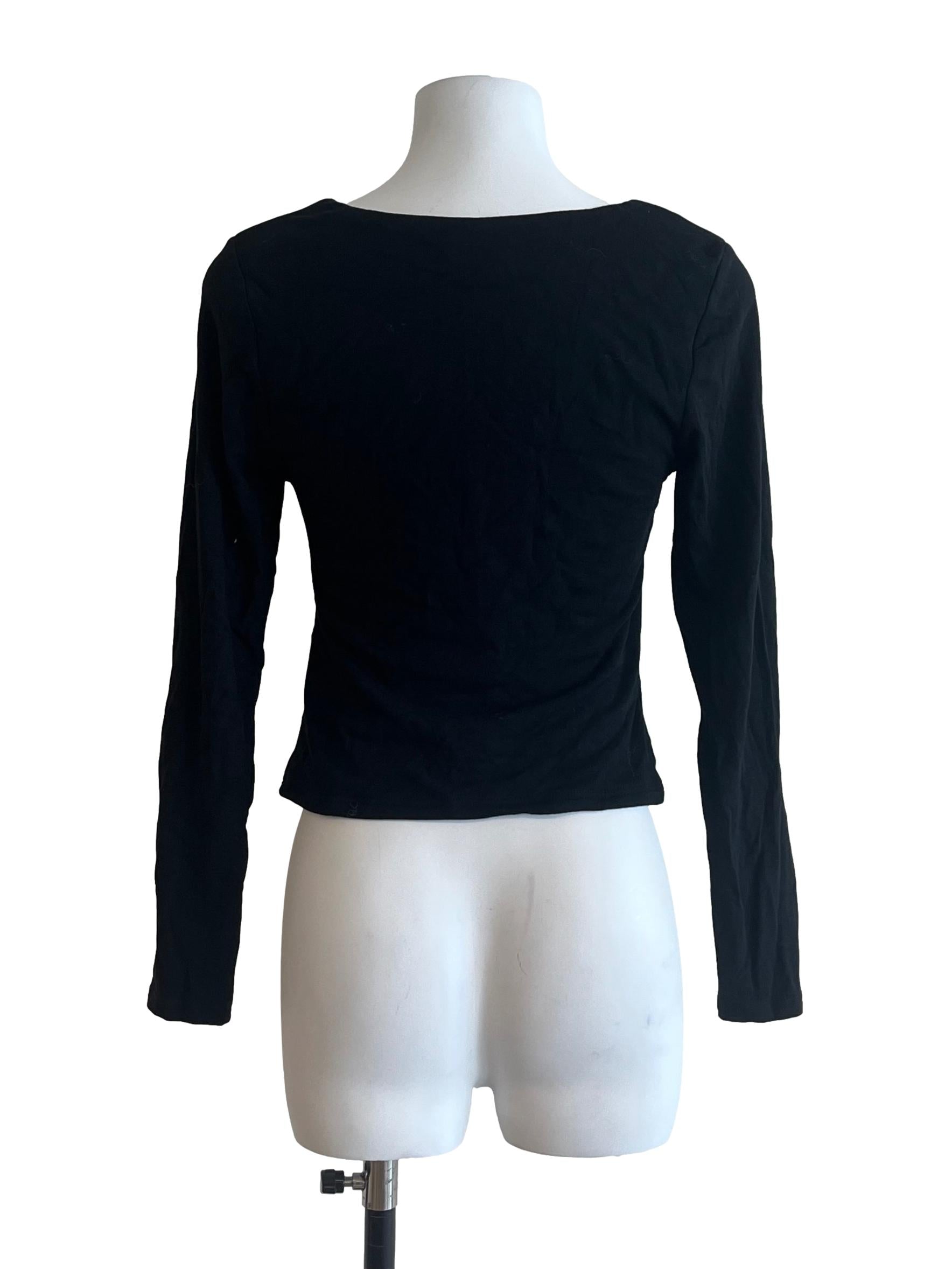 Pitch Black Square Neck Long Sleeve Top