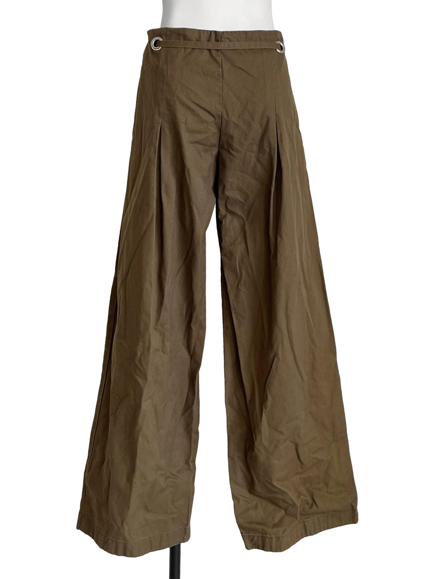 Wood Brown Wide-Leg Linen Pants