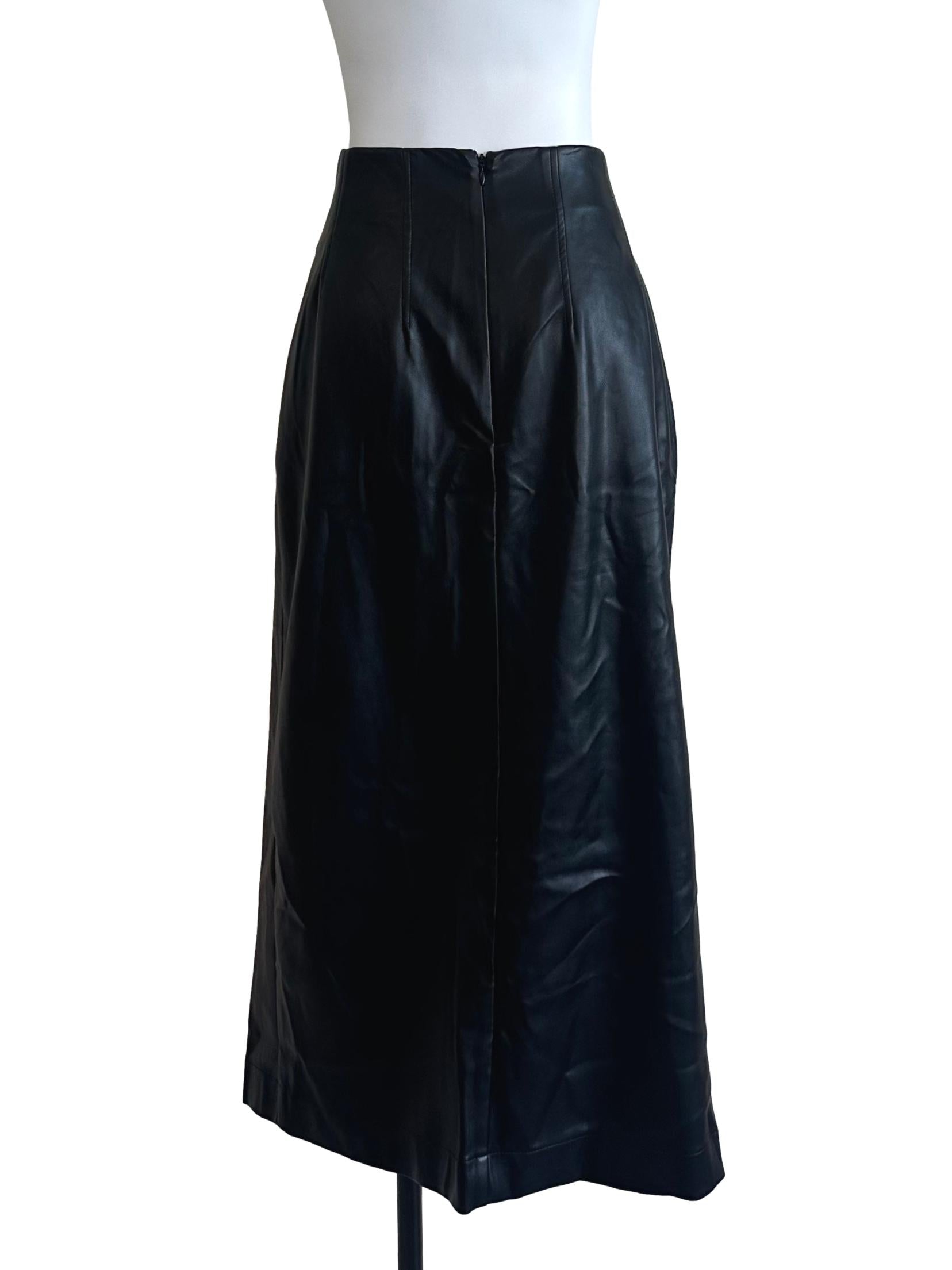 Rich Black Leather Slit Skirt