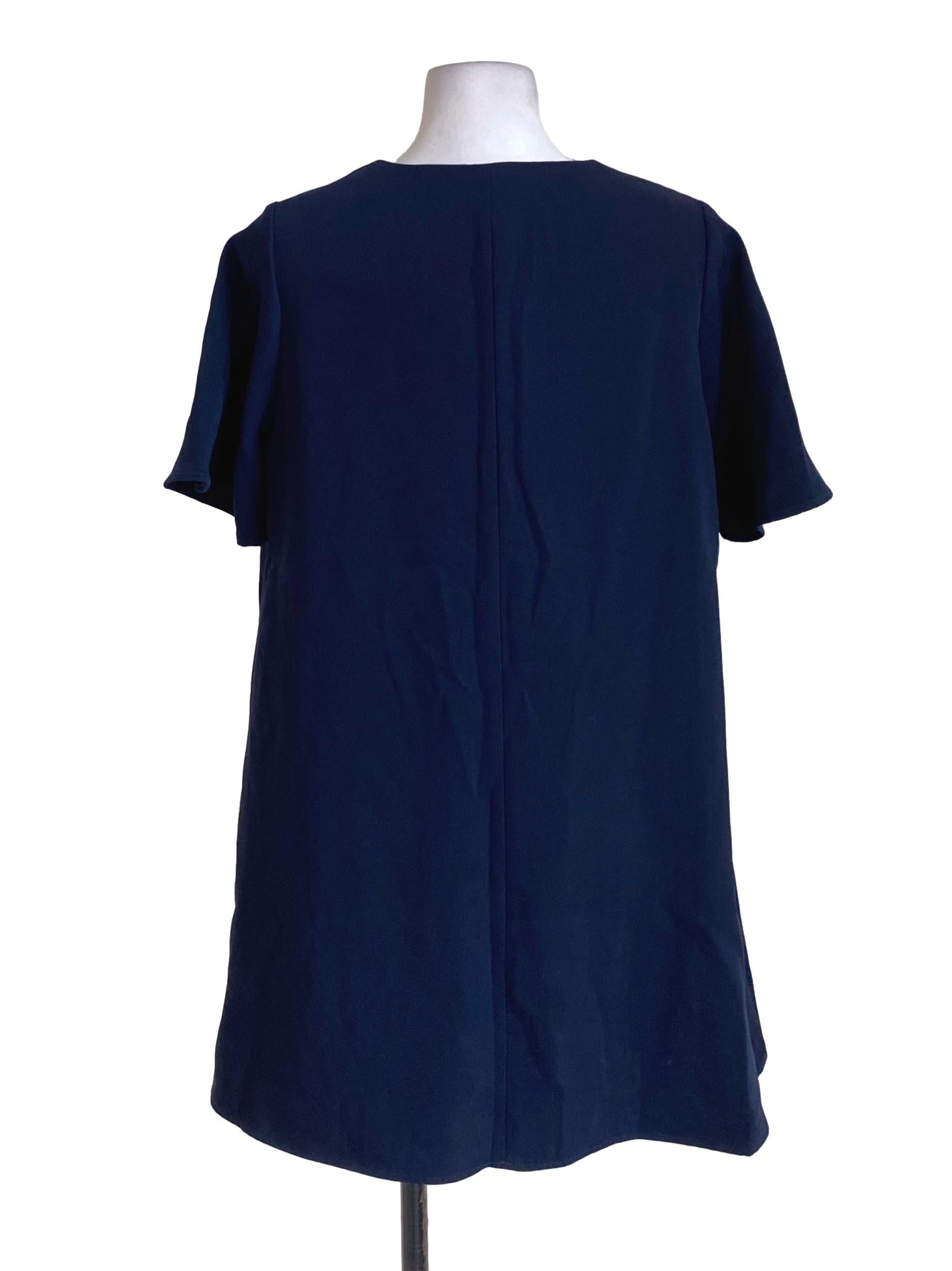 Midnight Blue V-Neck Short Sleeved Trapezoid Dress