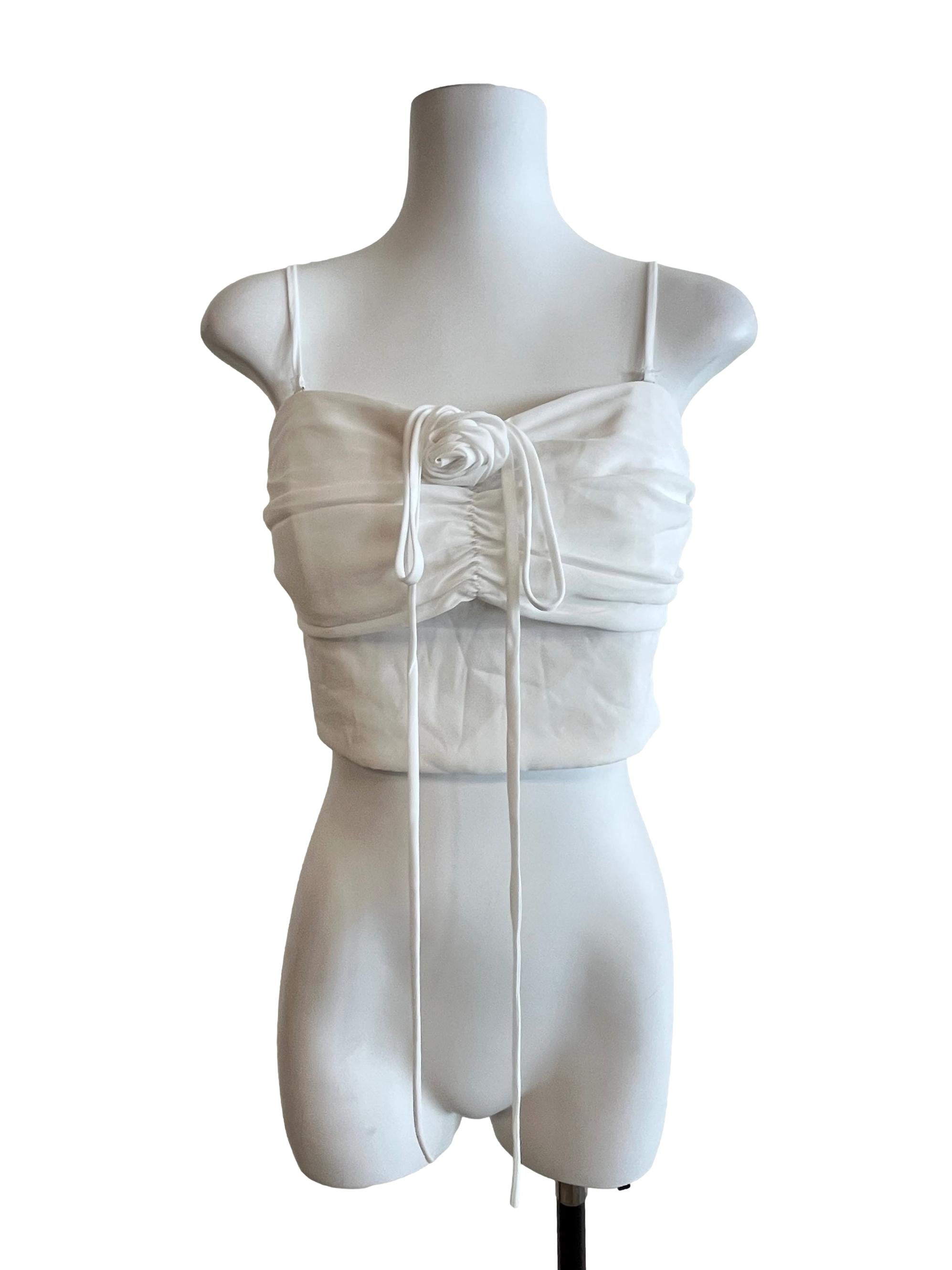 Off White Rose Detail Sleeveless Top