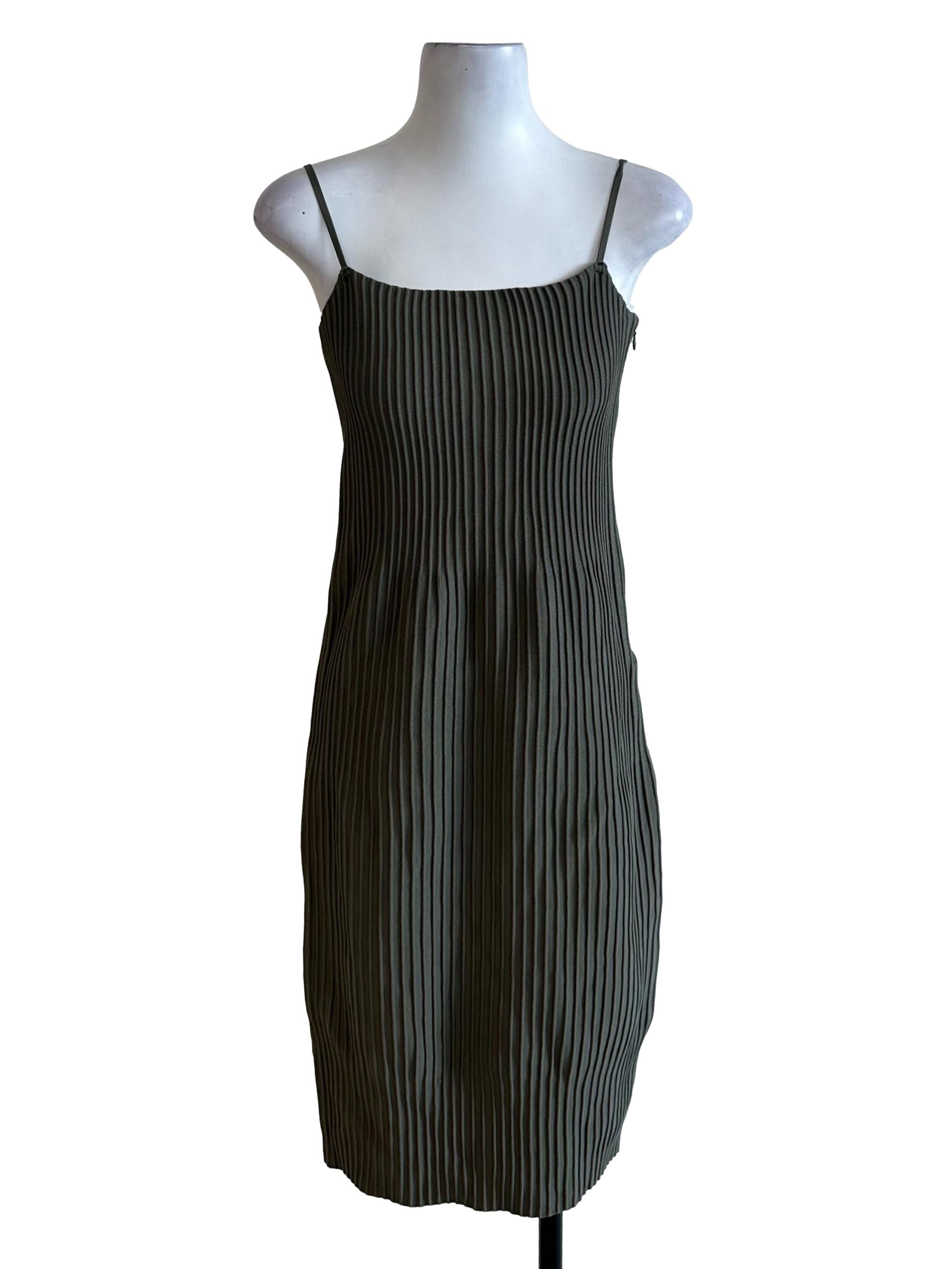 Moss Green Pleated Sheath Dress