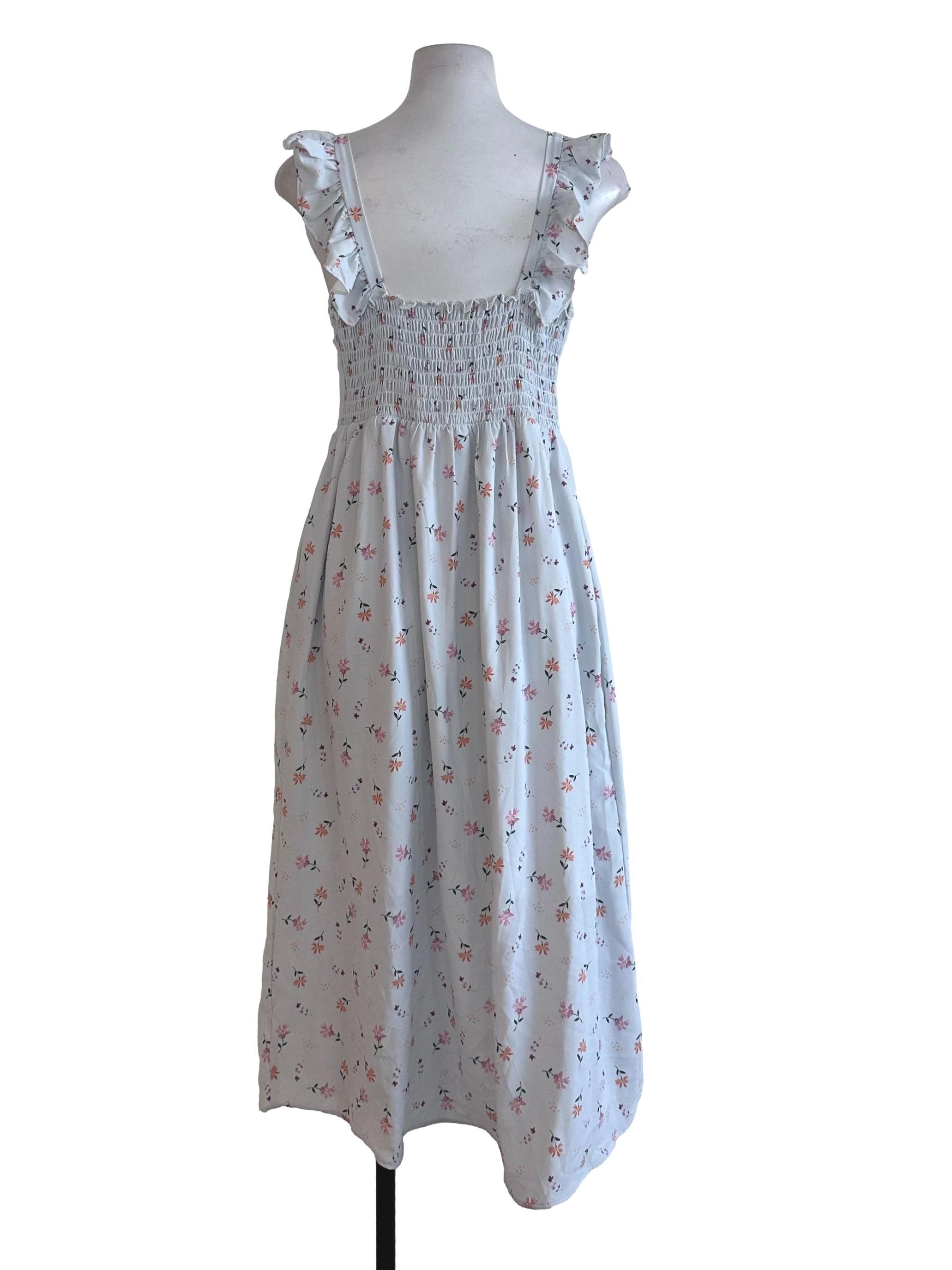 Pale Blue Floral Square Neck Dress