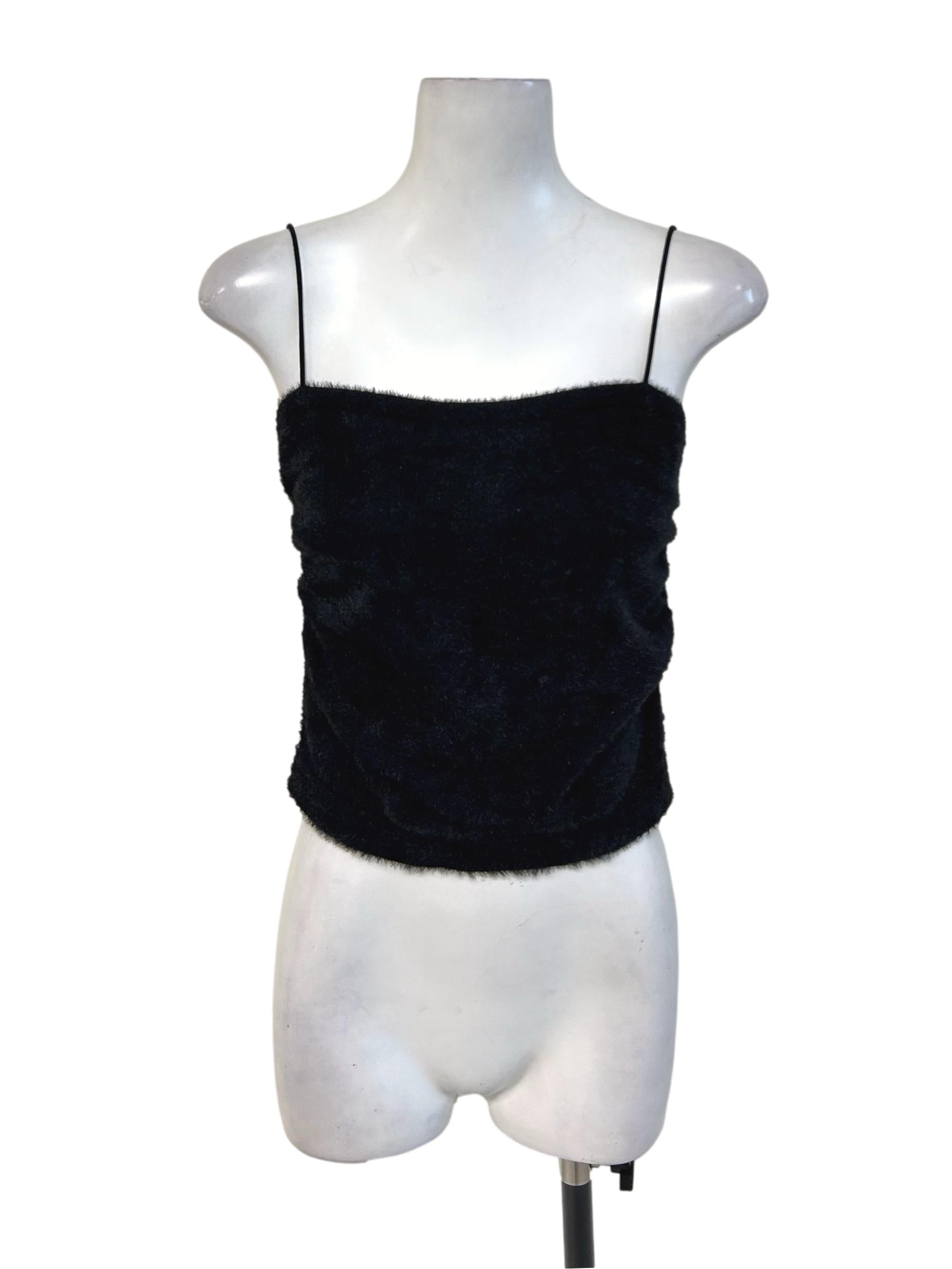 Jade Black Fuzzy Cami Top