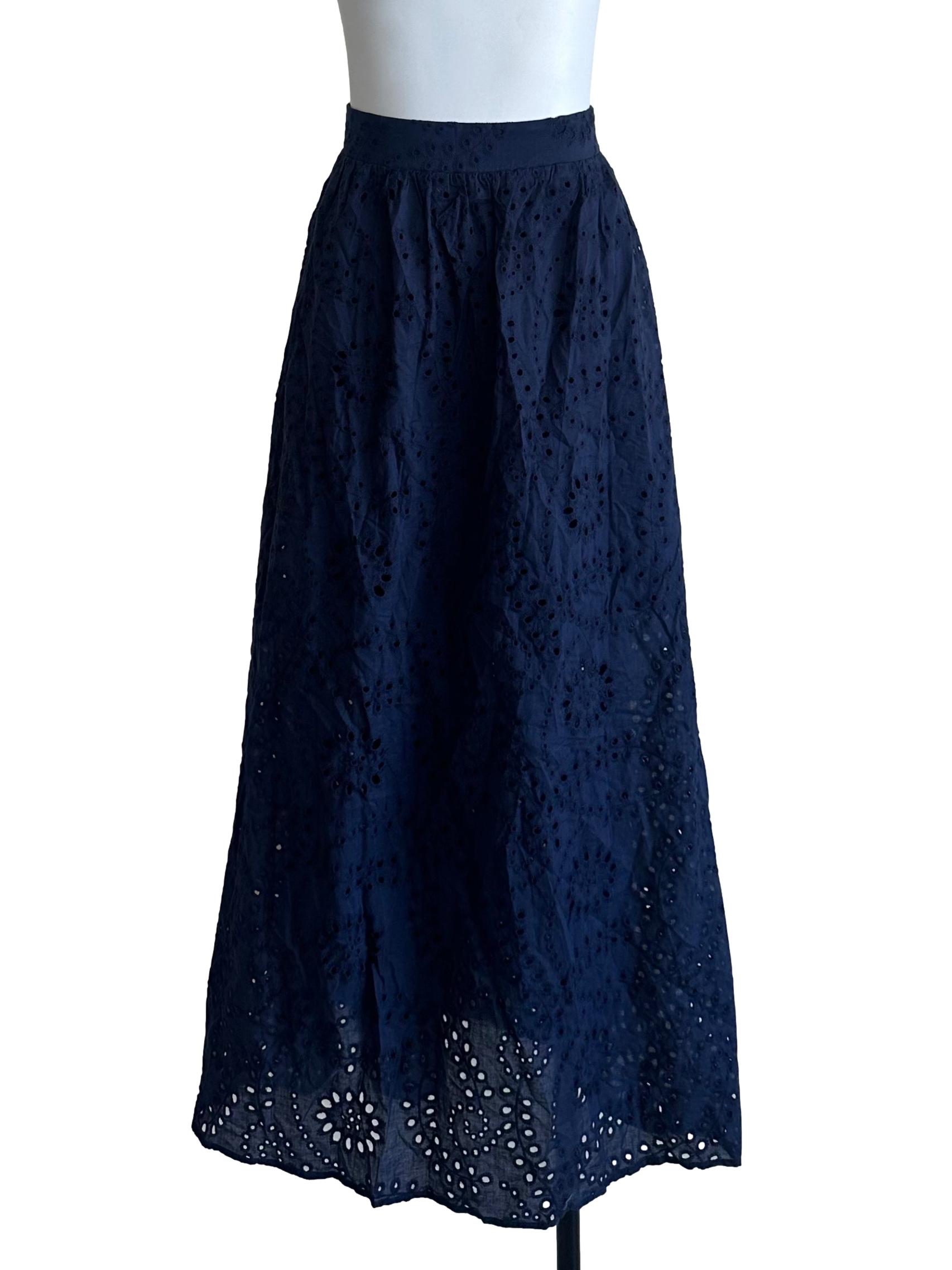 Navy Blue Eyelet Embroidery Skirt