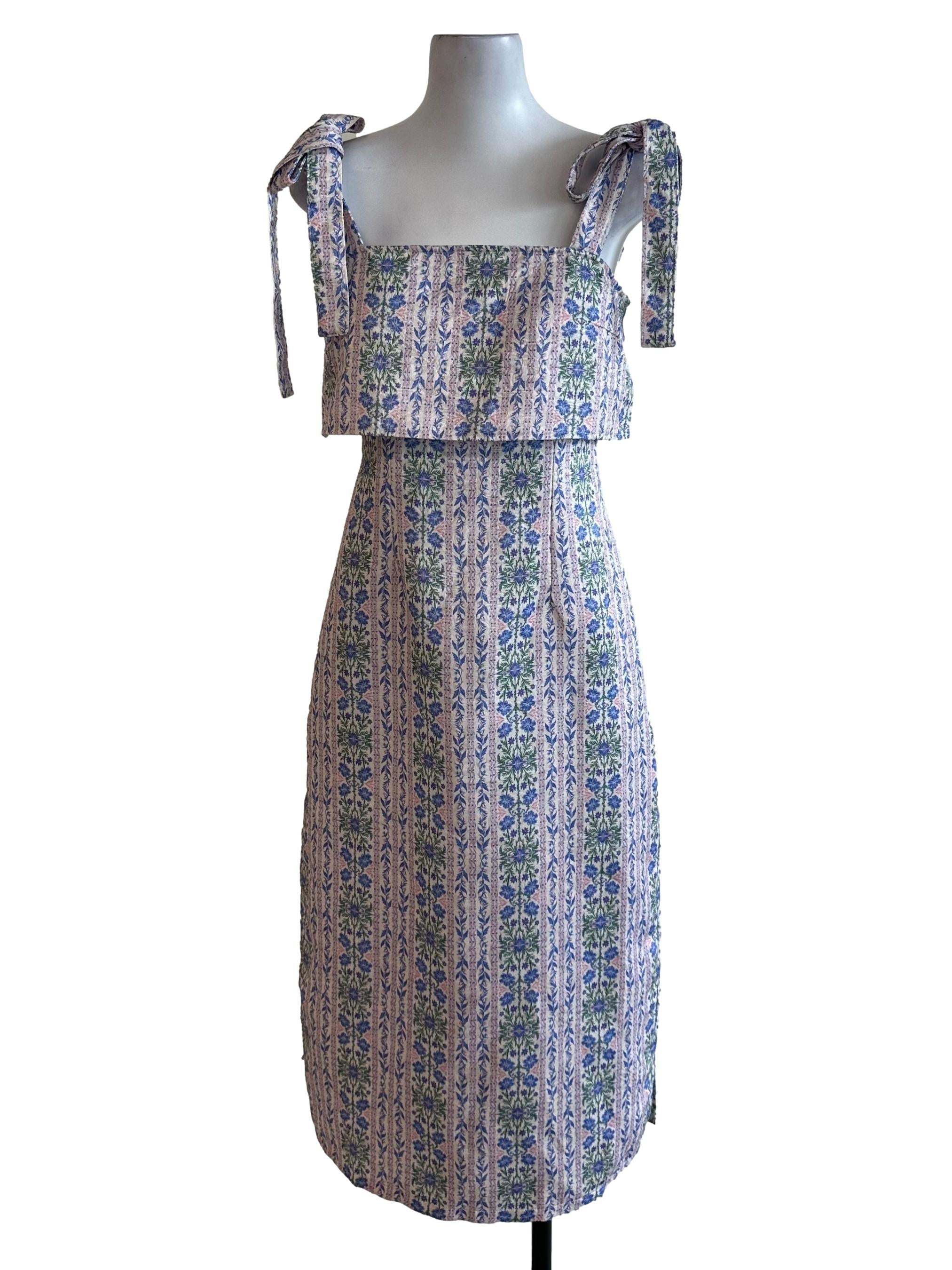 Light Purple Pattern Square Neck Slit Dress