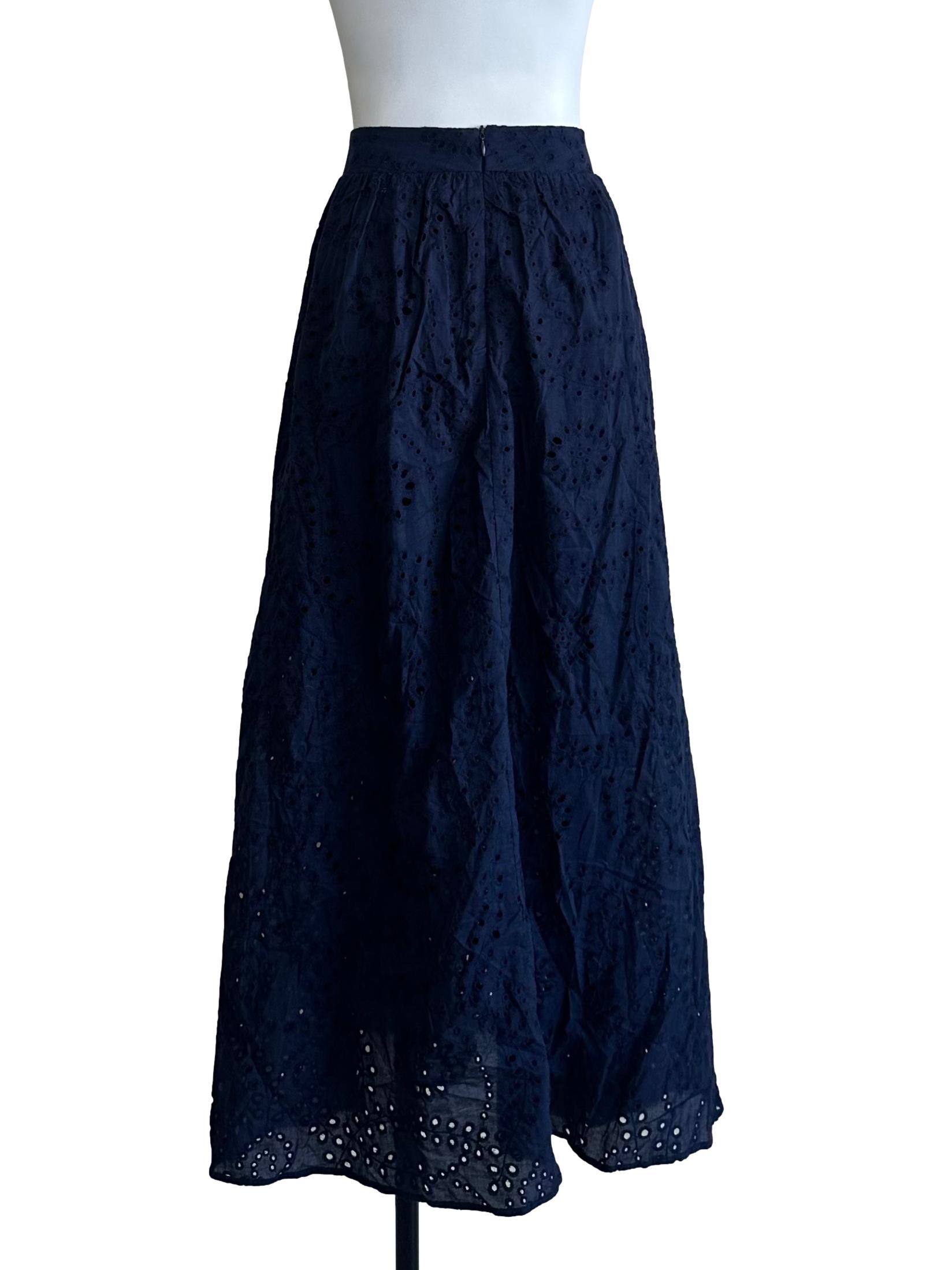 Navy Blue Eyelet Embroidery Skirt
