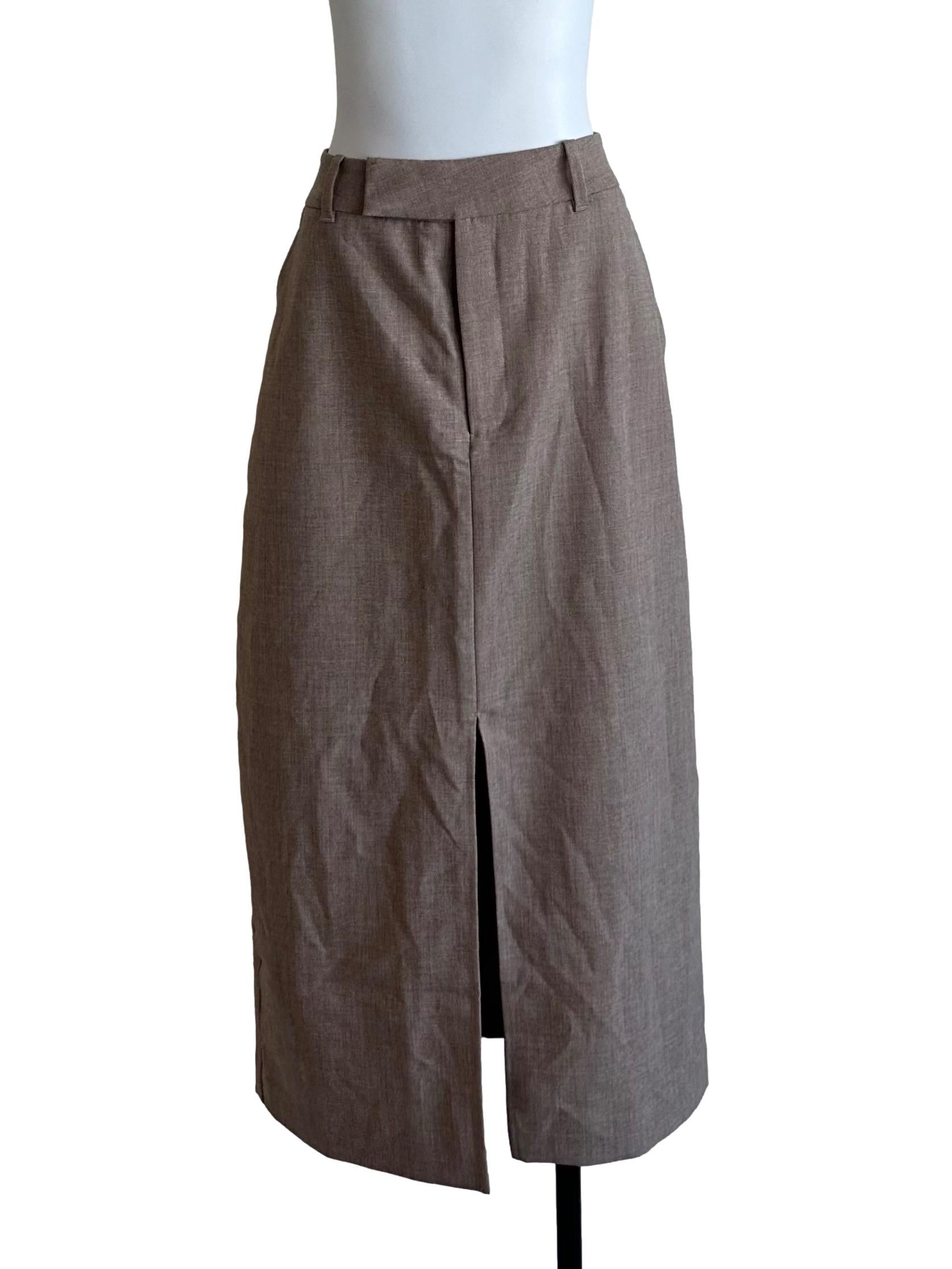 Chocolate Brown Casual Slit Skirt