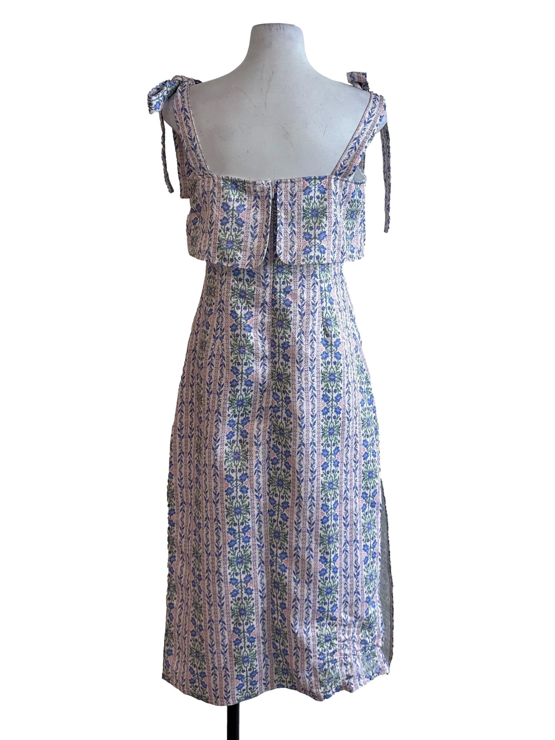 Light Purple Pattern Square Neck Slit Dress