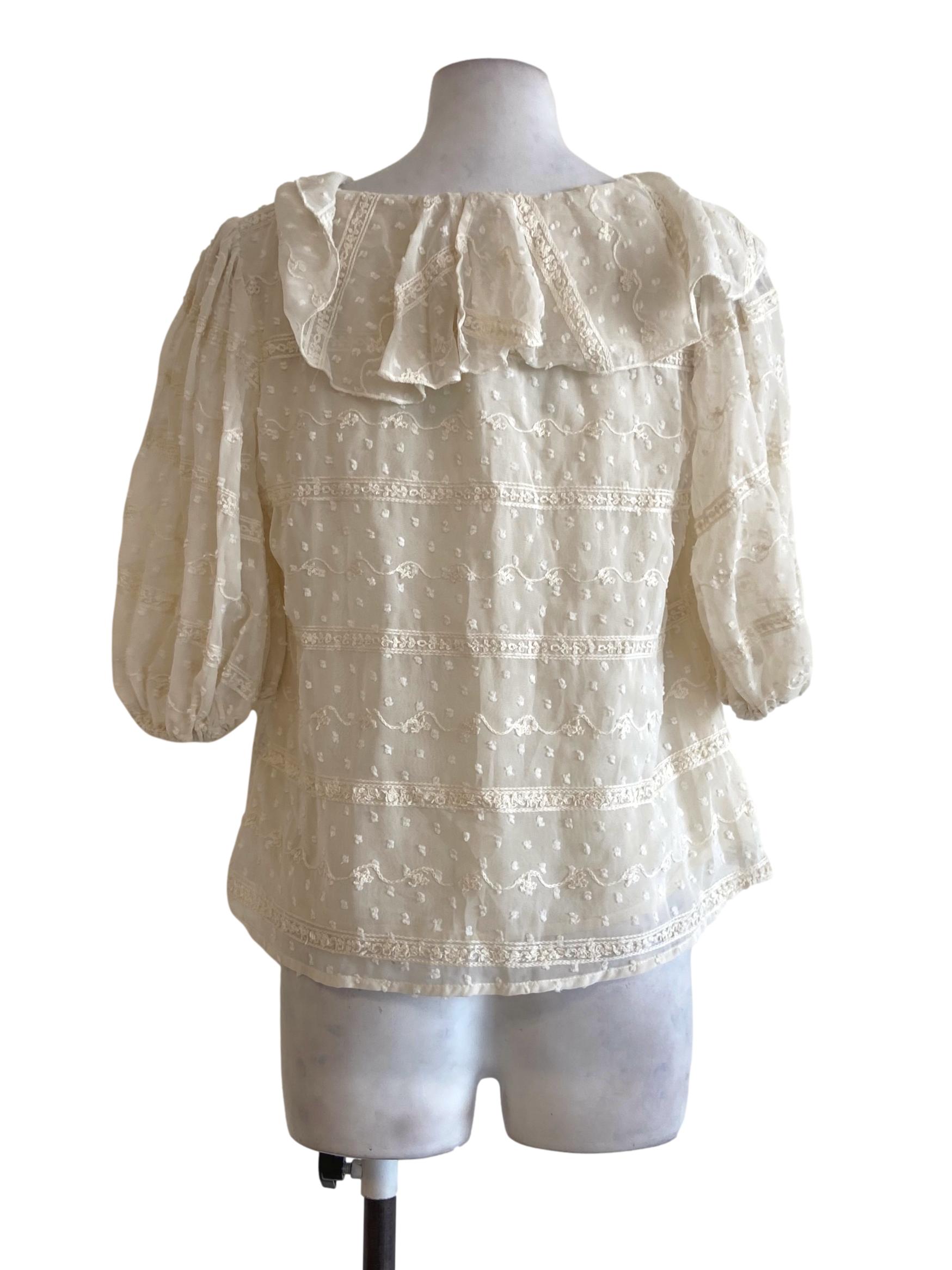 Egg Shell Beige Dot Puritan Collar Blouse