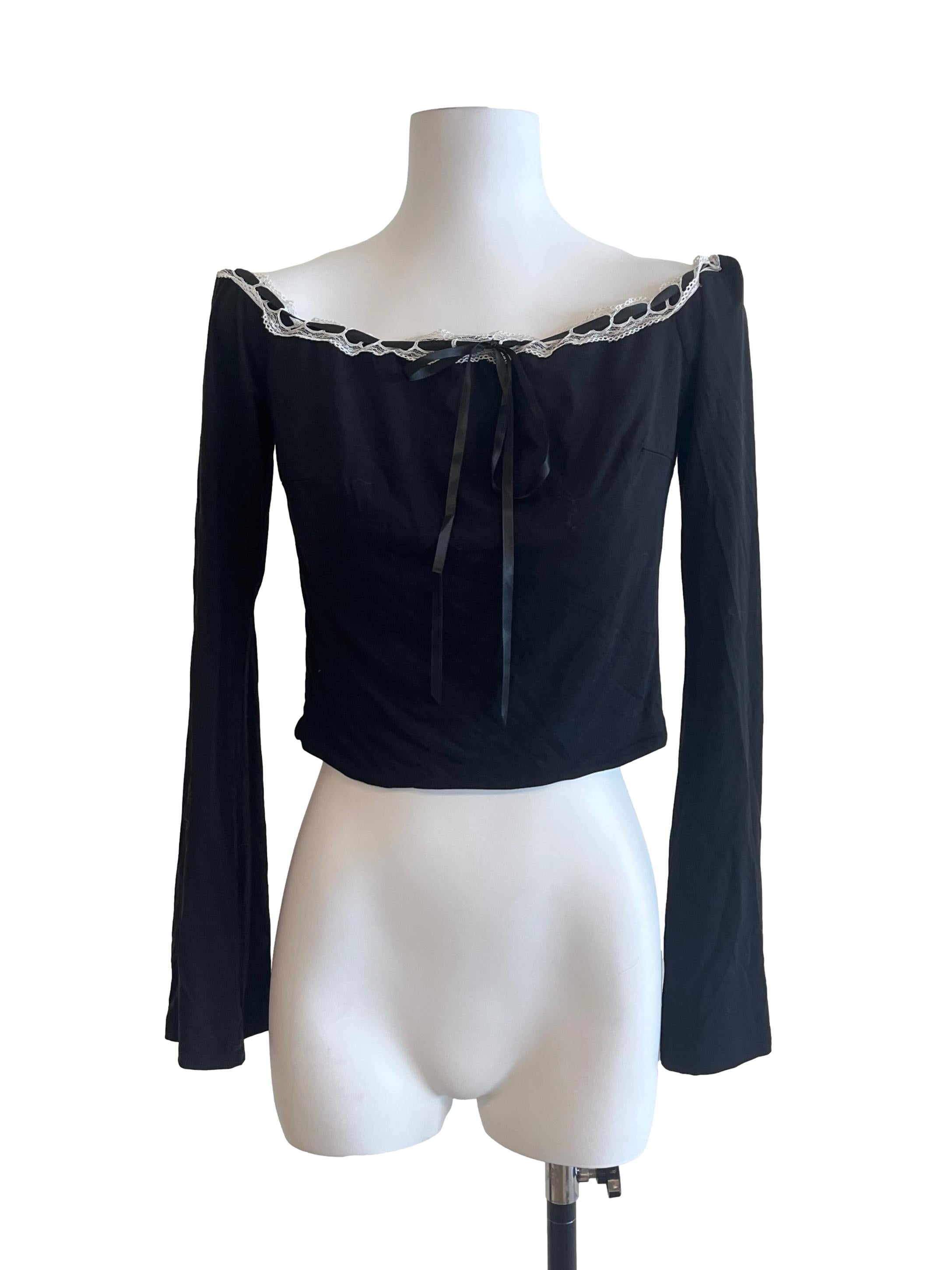 Black With White Lace Detail Off Shoulder Top