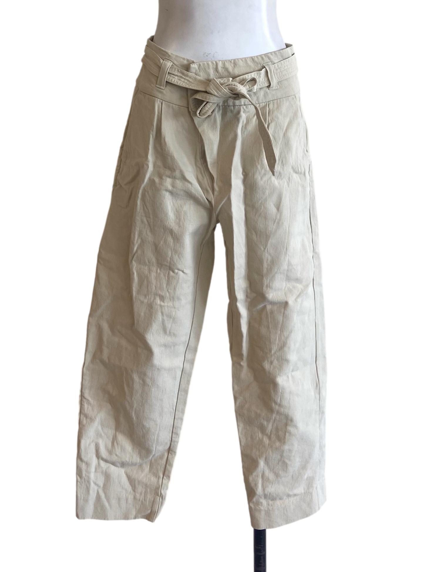 Parchment Beige Twill Pegged Formal Pants