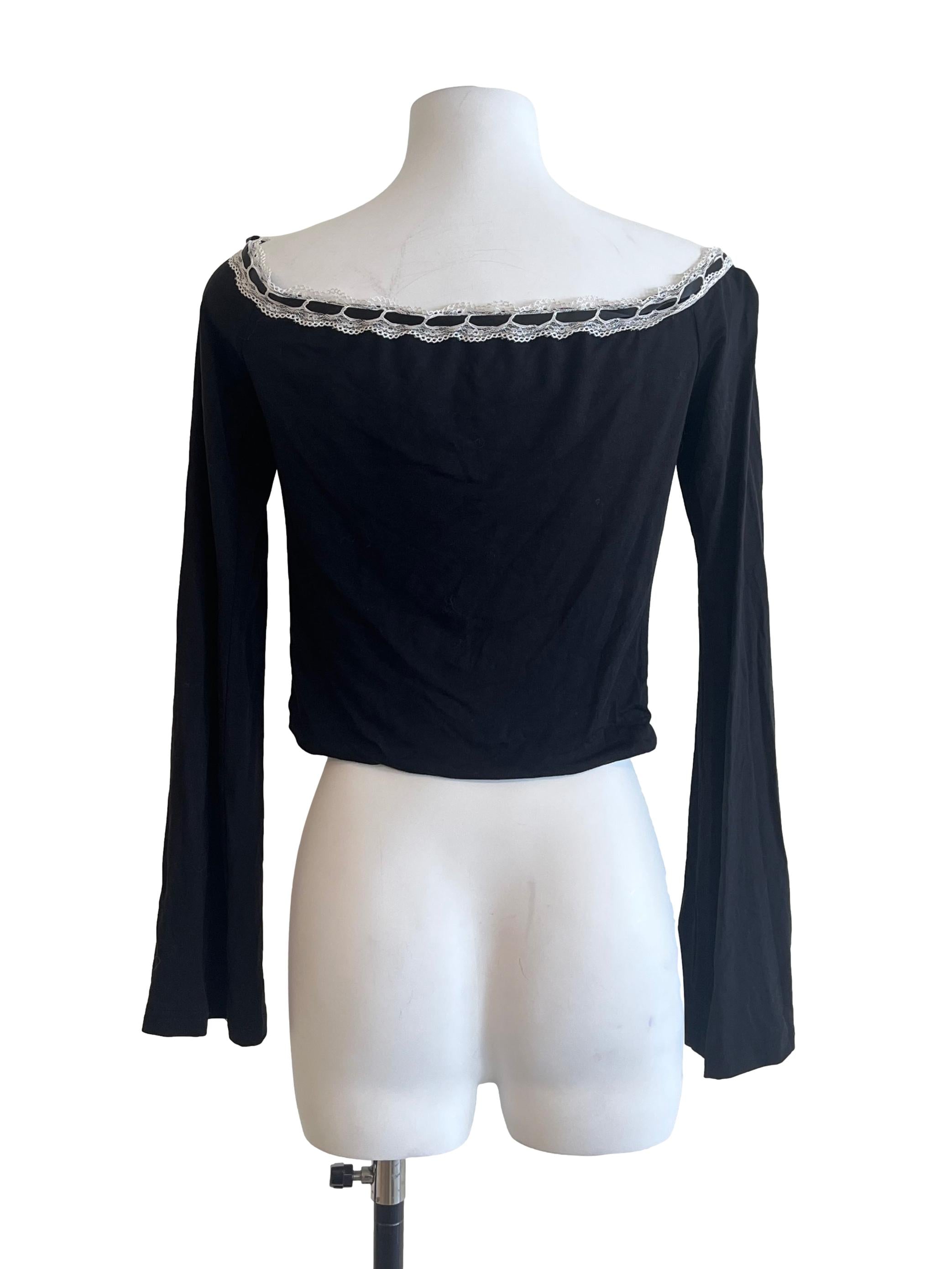 Black With White Lace Detail Off Shoulder Top