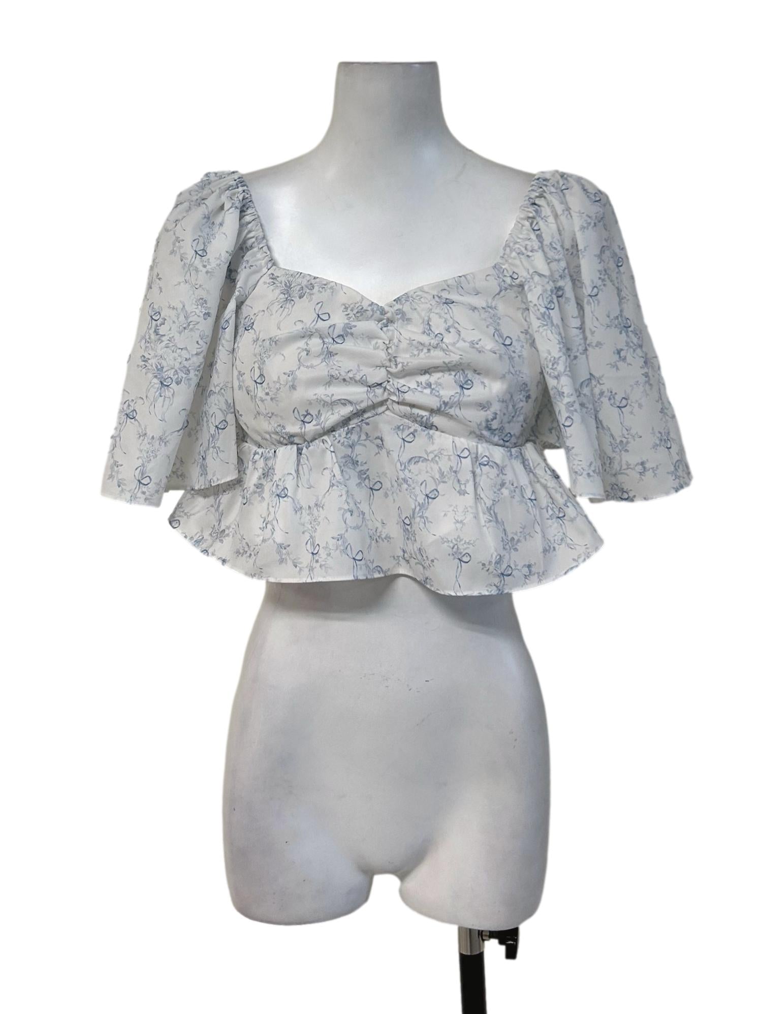 Daisy White And Blue Floral Printed Top