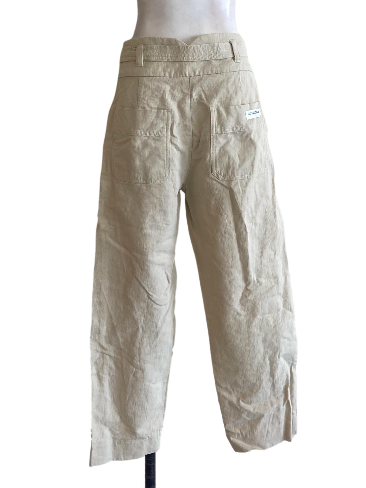 Parchment Beige Twill Pegged Formal Pants