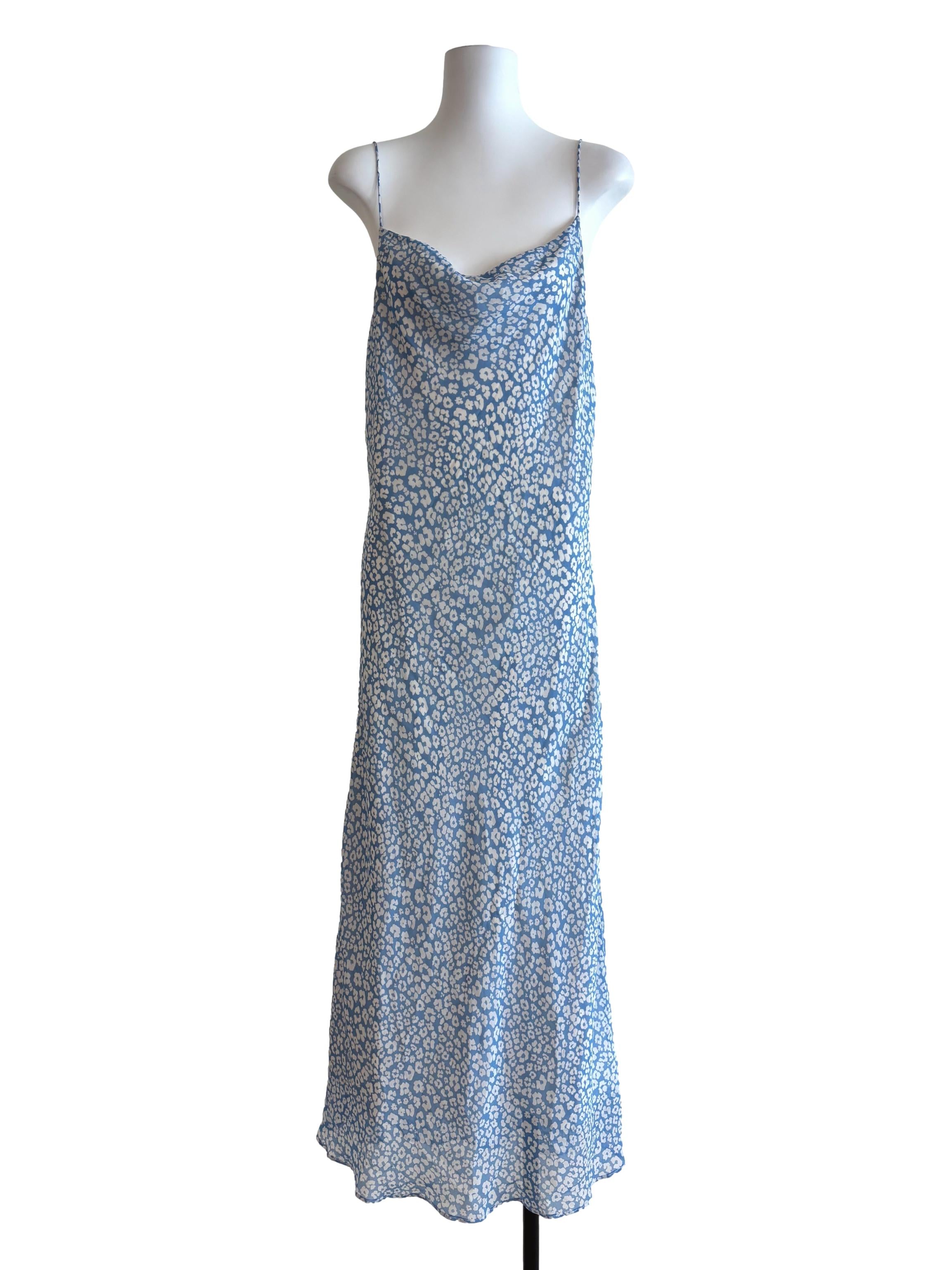 Sky Blue Floral Cowl Slip Dress