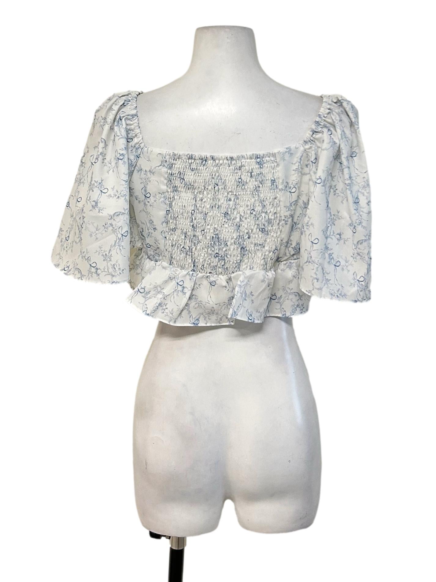 Daisy White And Blue Floral Printed Top