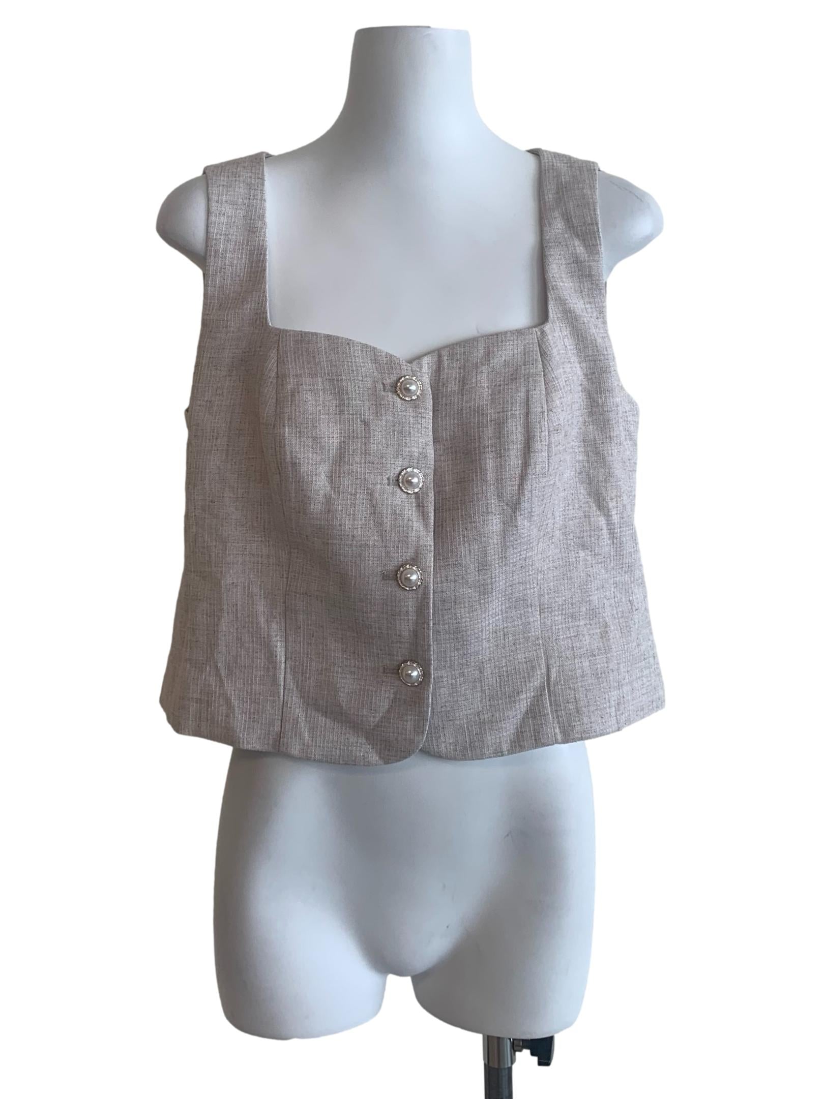 Nude Beige Tweed Top