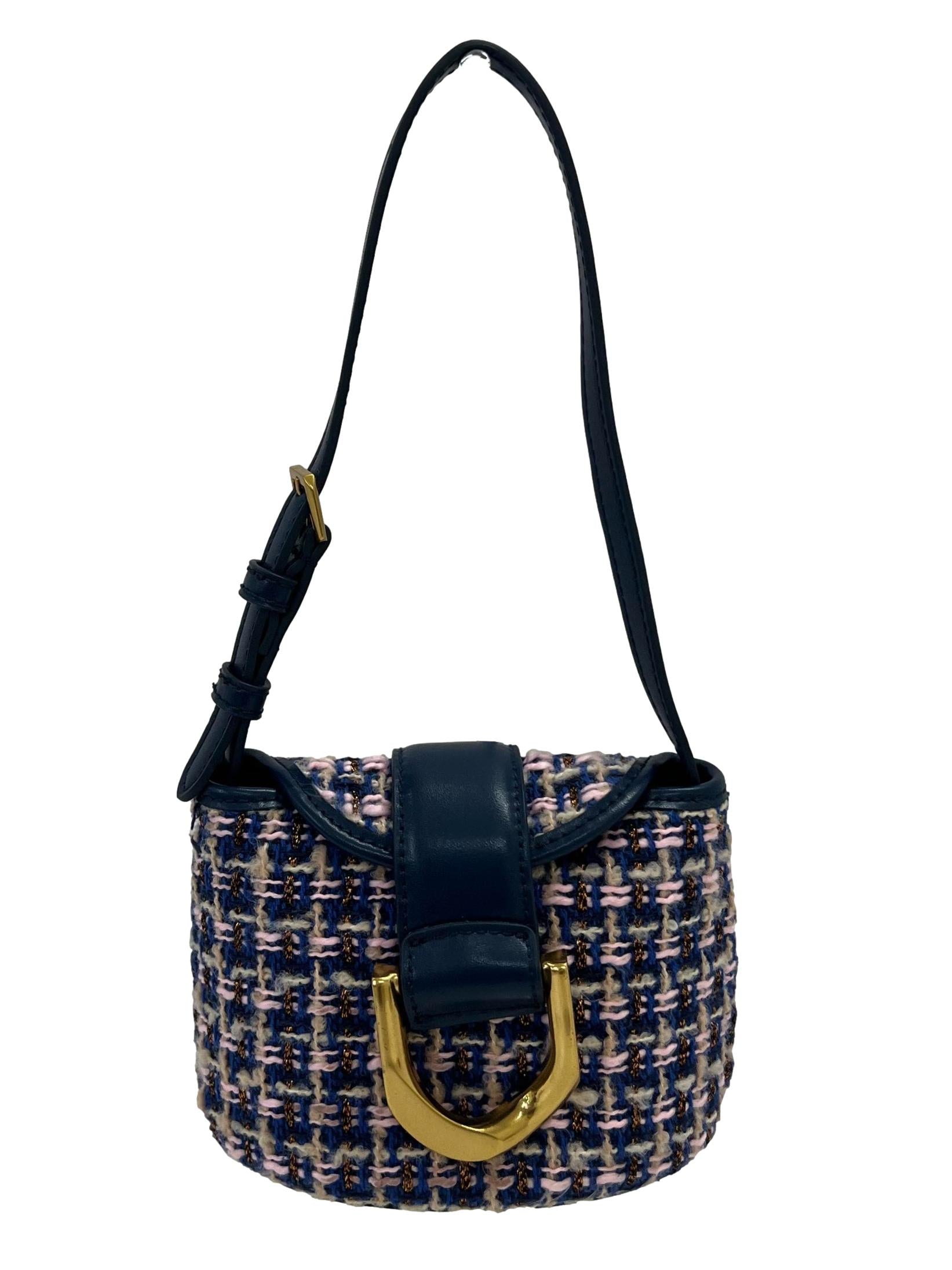 Blue Gabine Tweed Bucket Bag