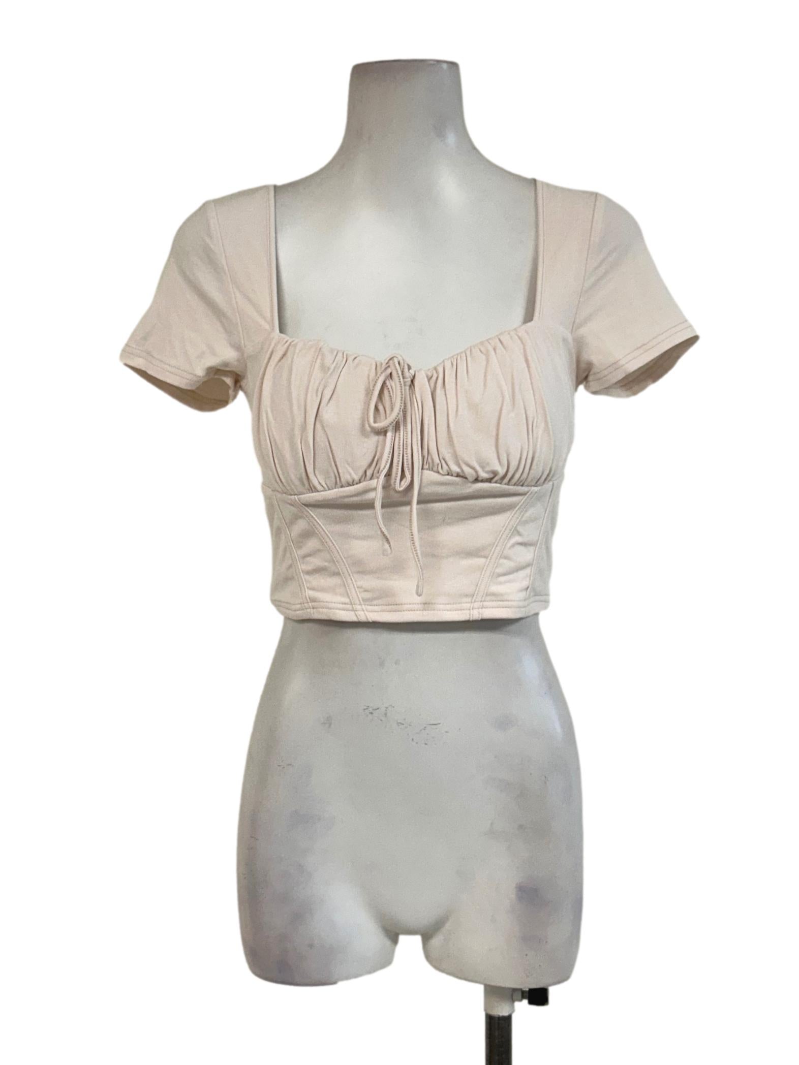 Cream White Sweetheart Neckline Top