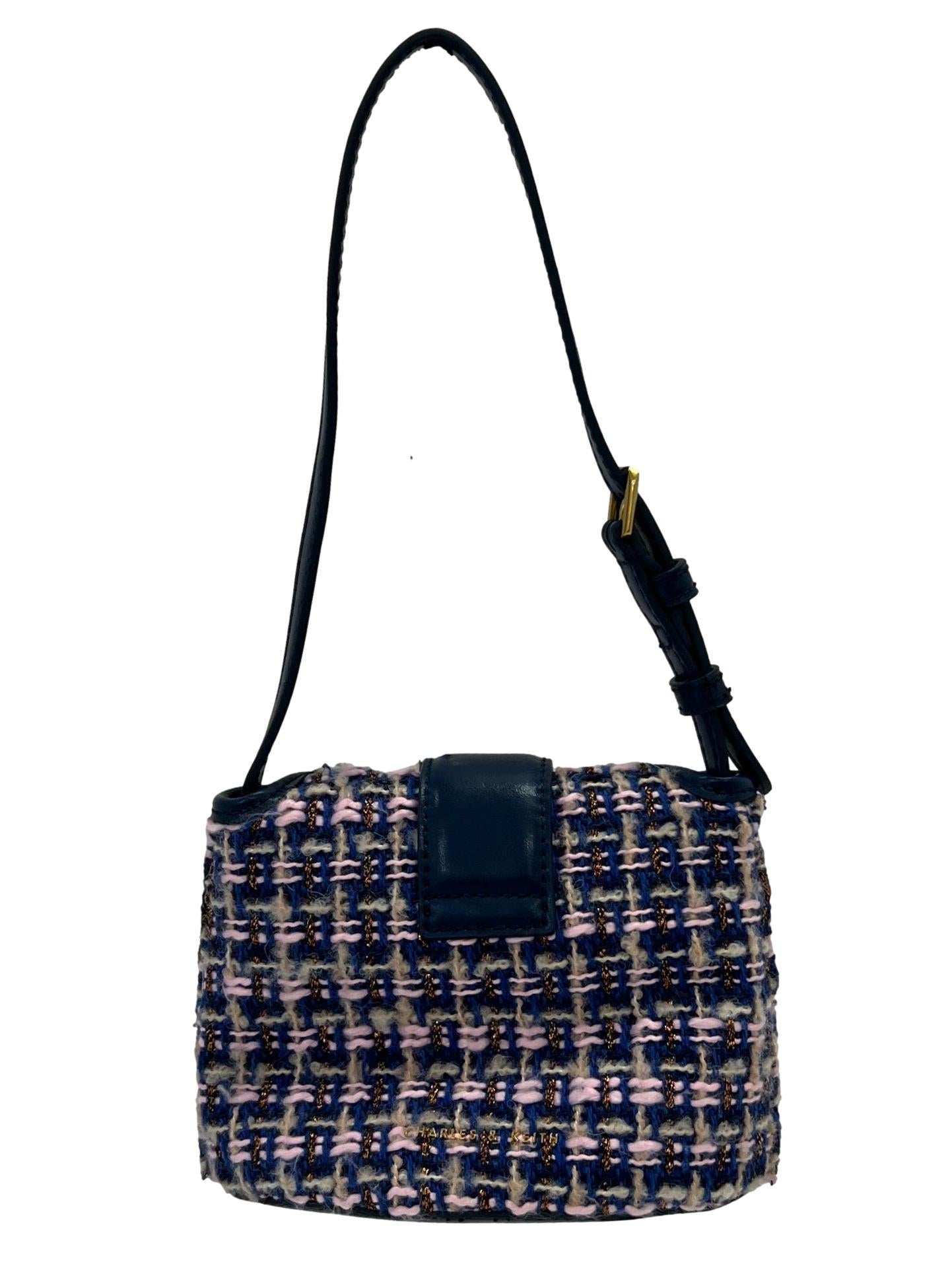 Blue Gabine Tweed Bucket Bag