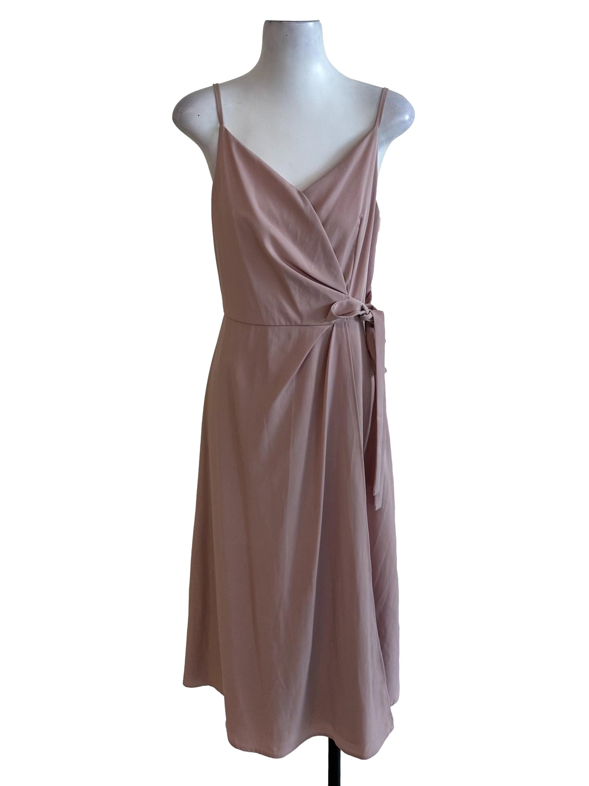 Dusty Pink V Neck Wrap Dress
