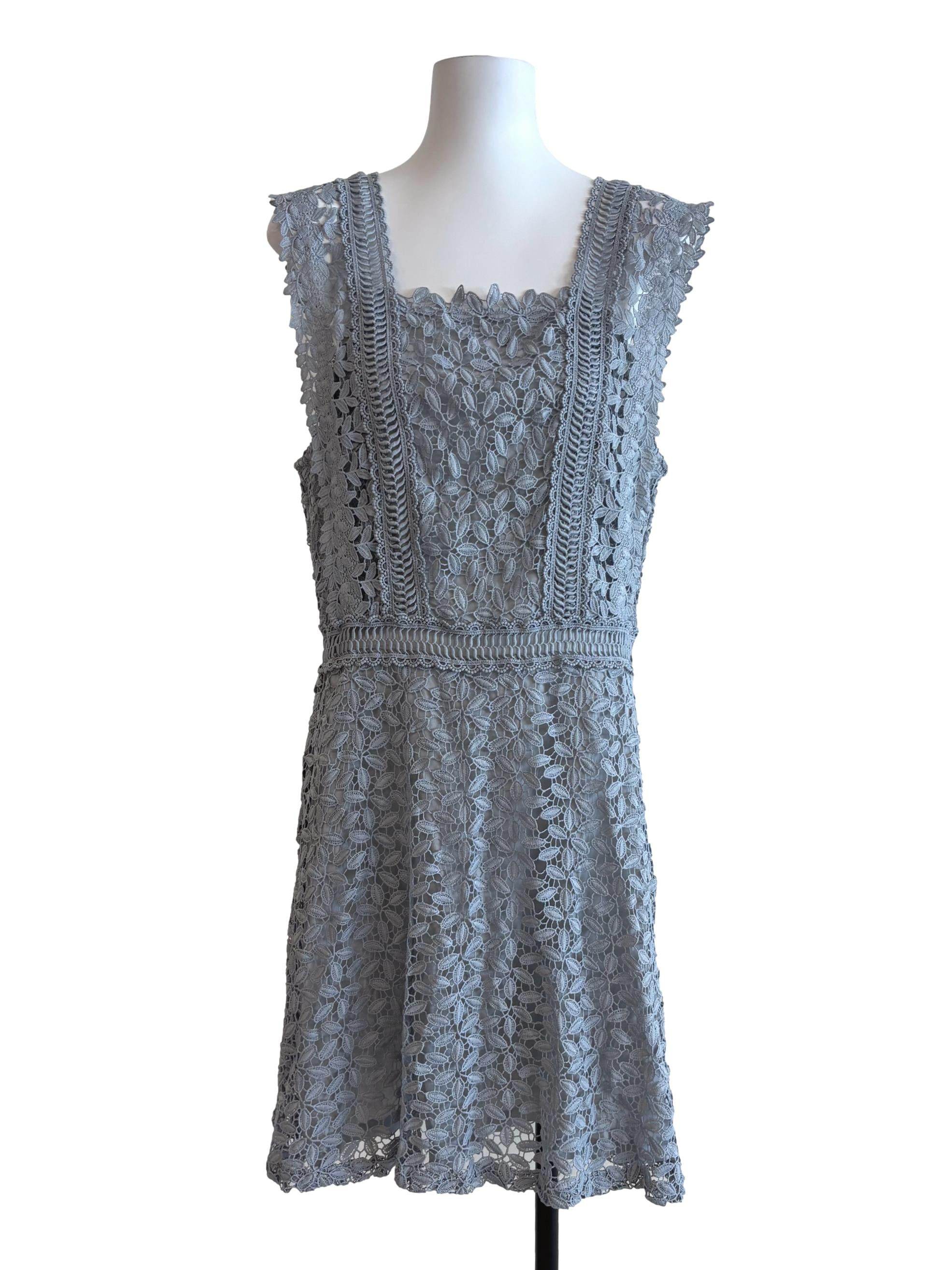 Chrome Grey Square Neck Lace Dress