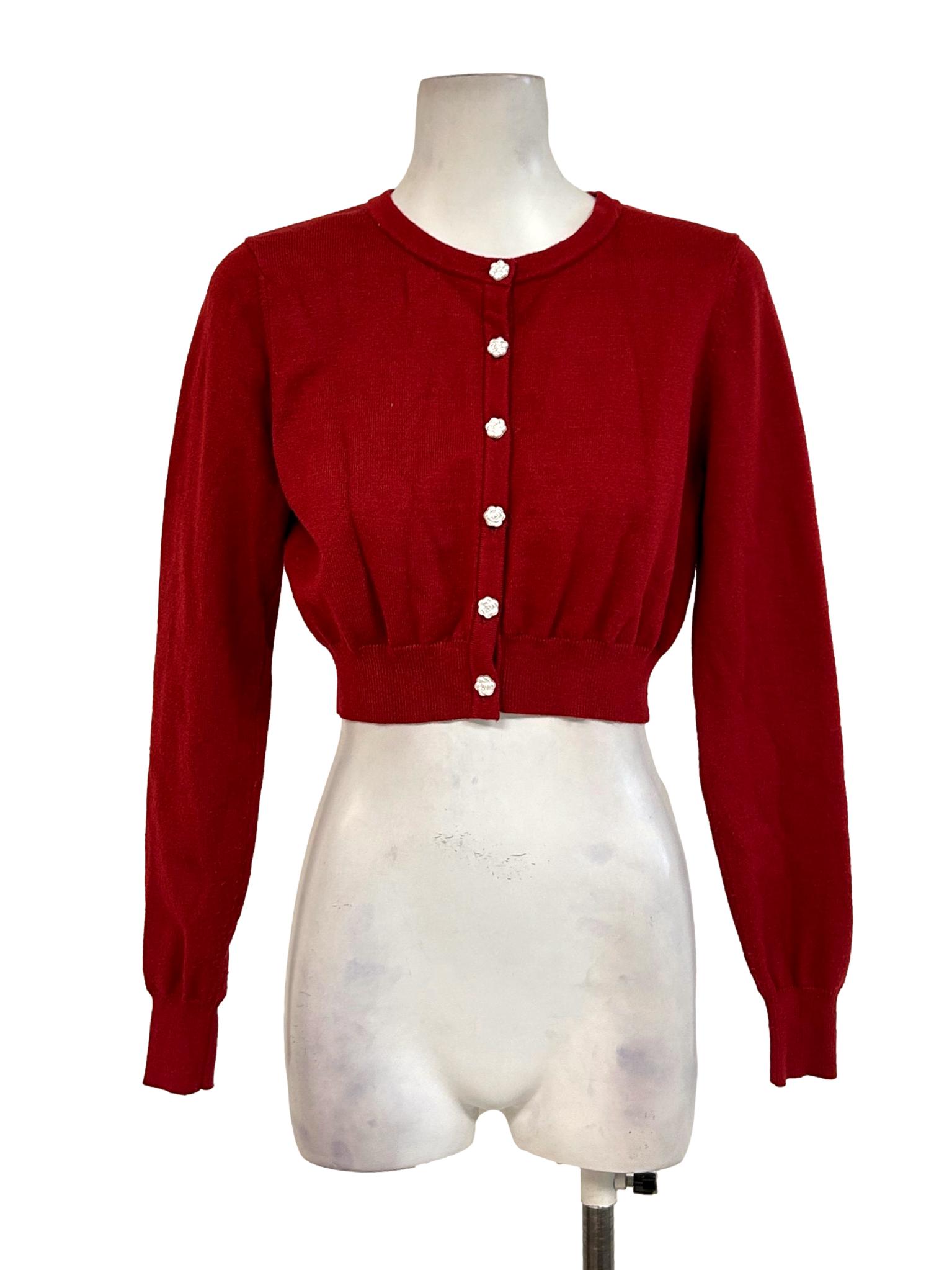 Scarlet Red Cropped Knit Cardigan
