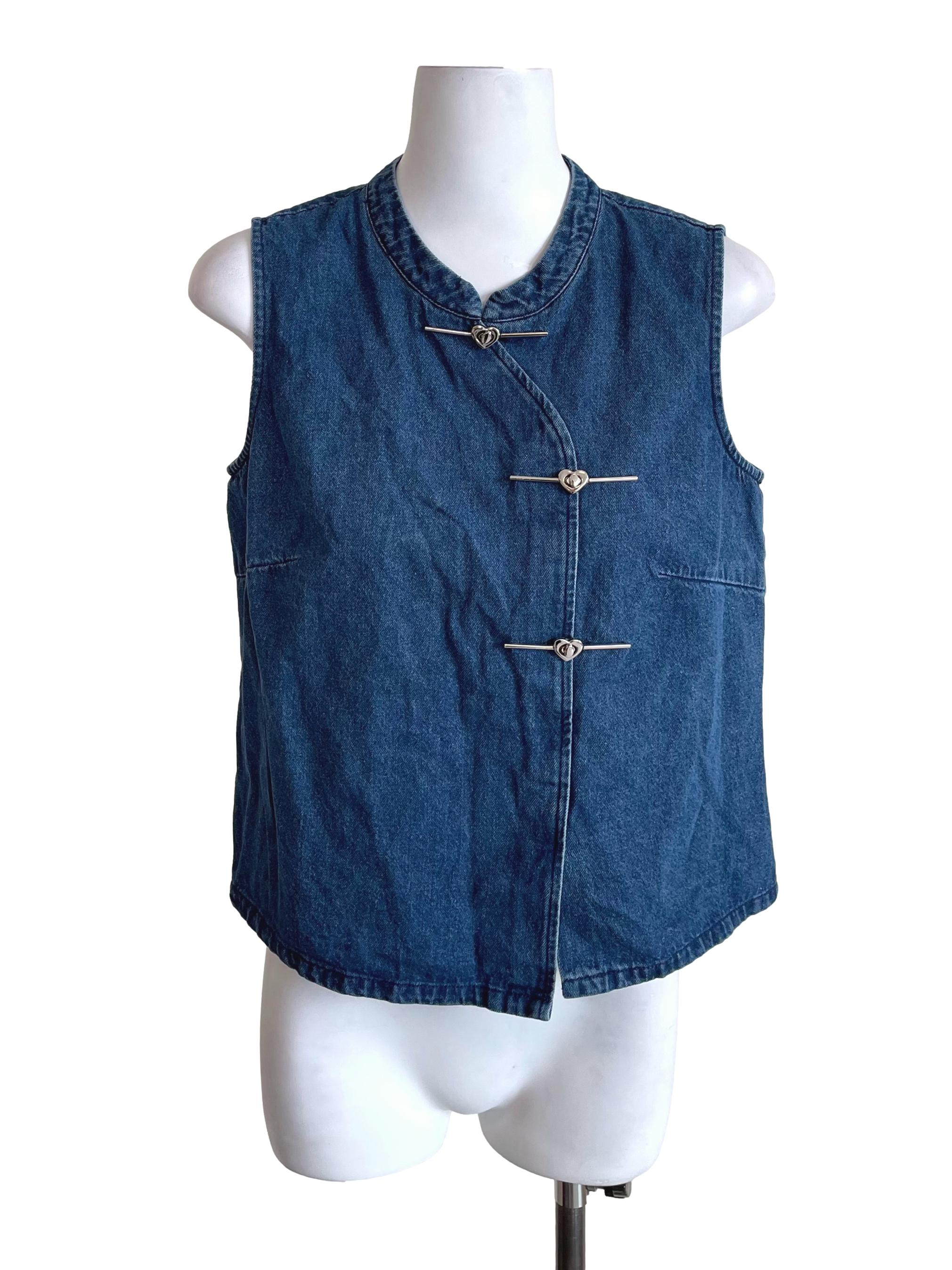 Denim Love Buttons Mandarin Top