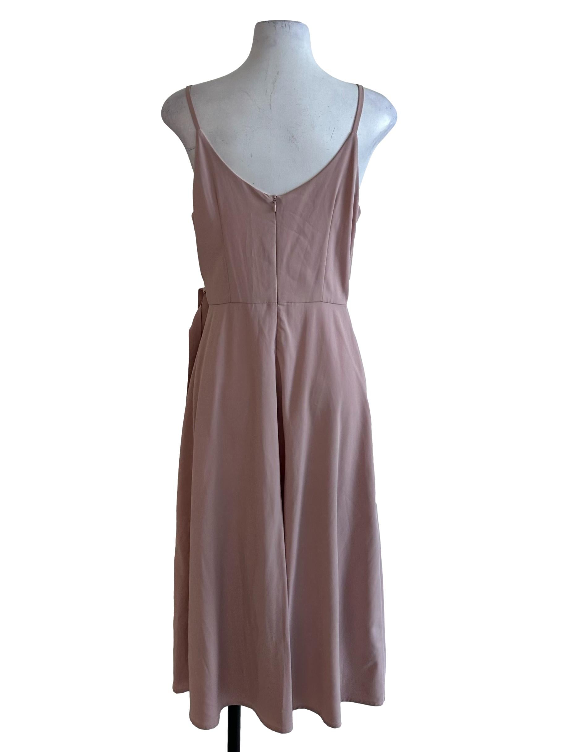 Dusty Pink V Neck Wrap Dress