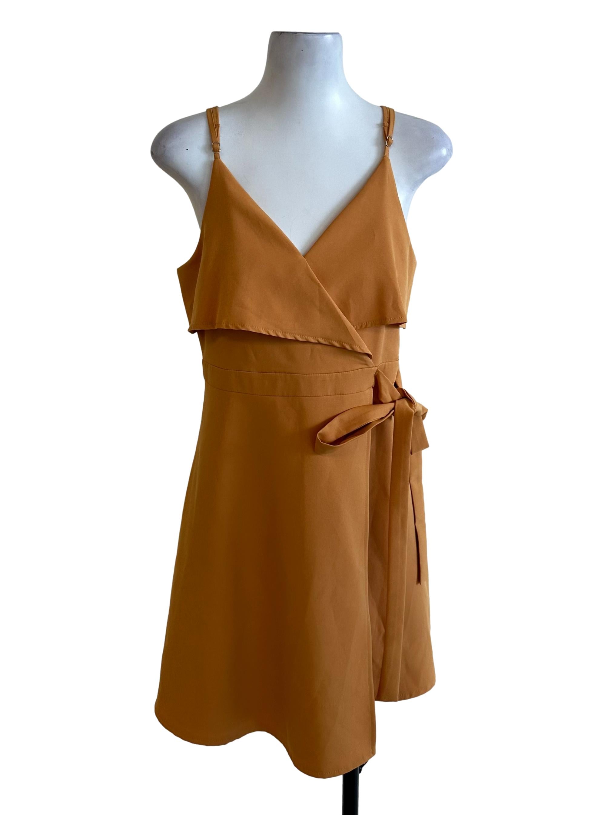 Mustard Yellow V Neck Wrap Dress