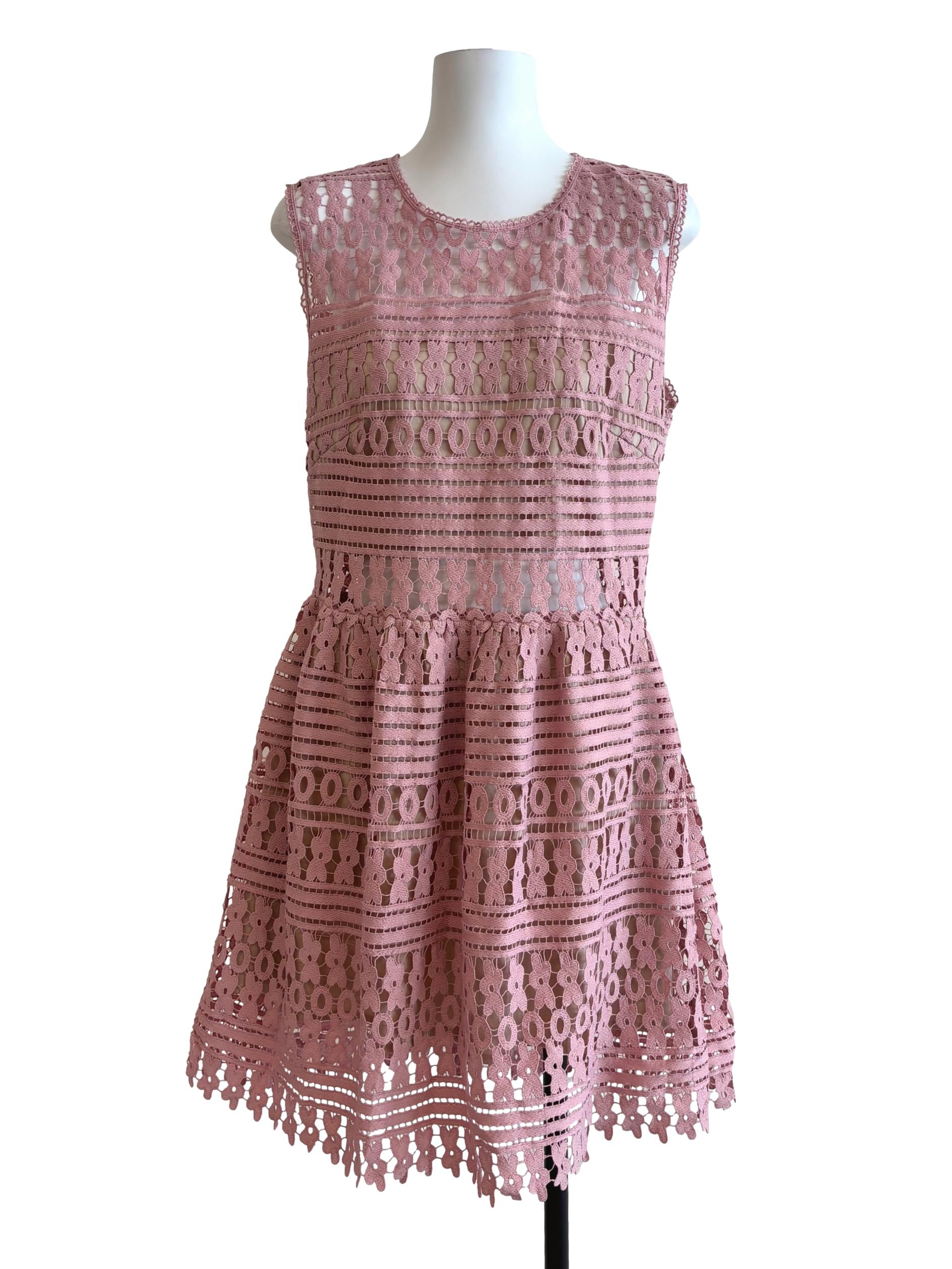 Salmon Pink Sleeveless Lace Dress