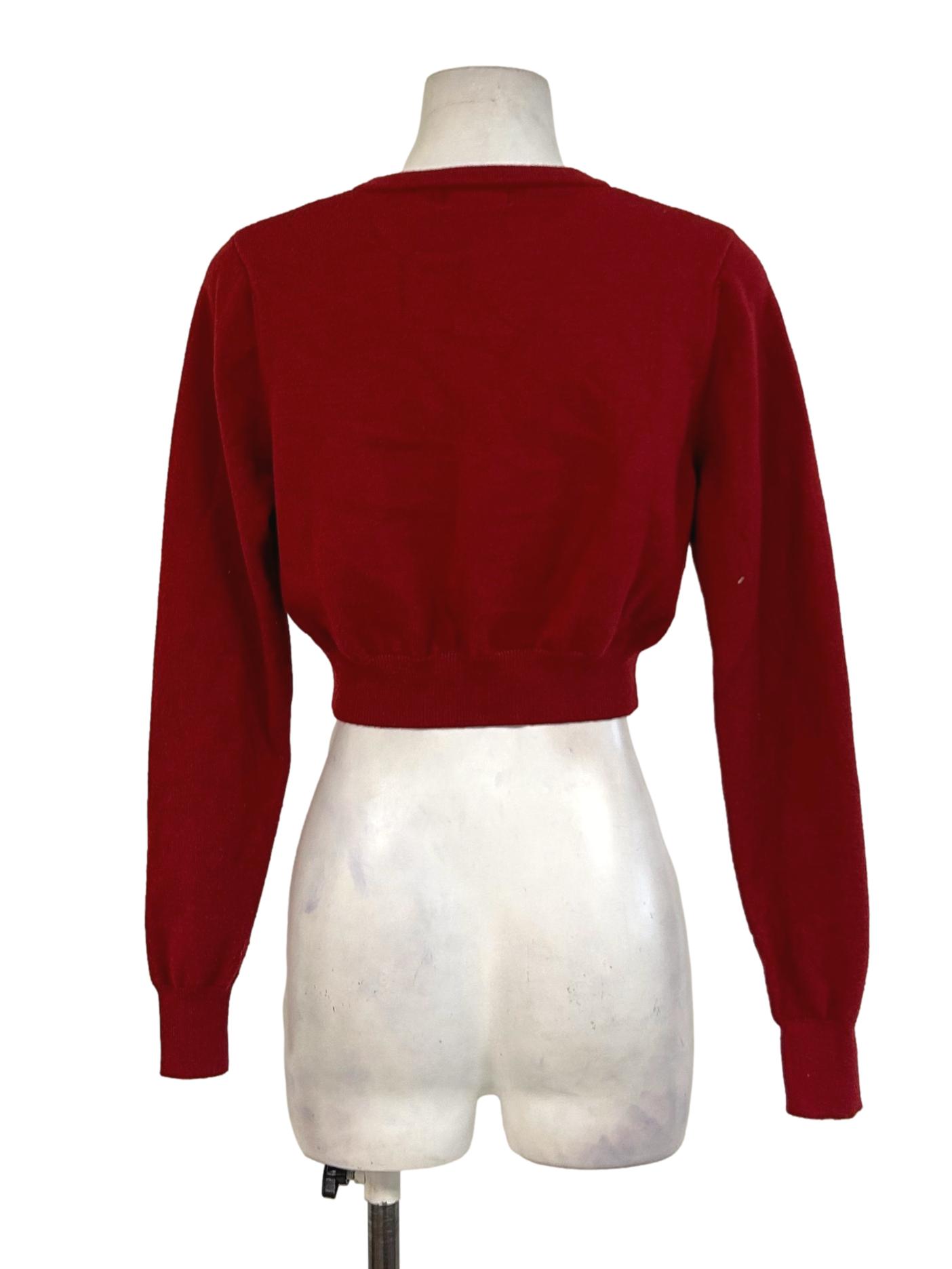 Scarlet Red Cropped Knit Cardigan