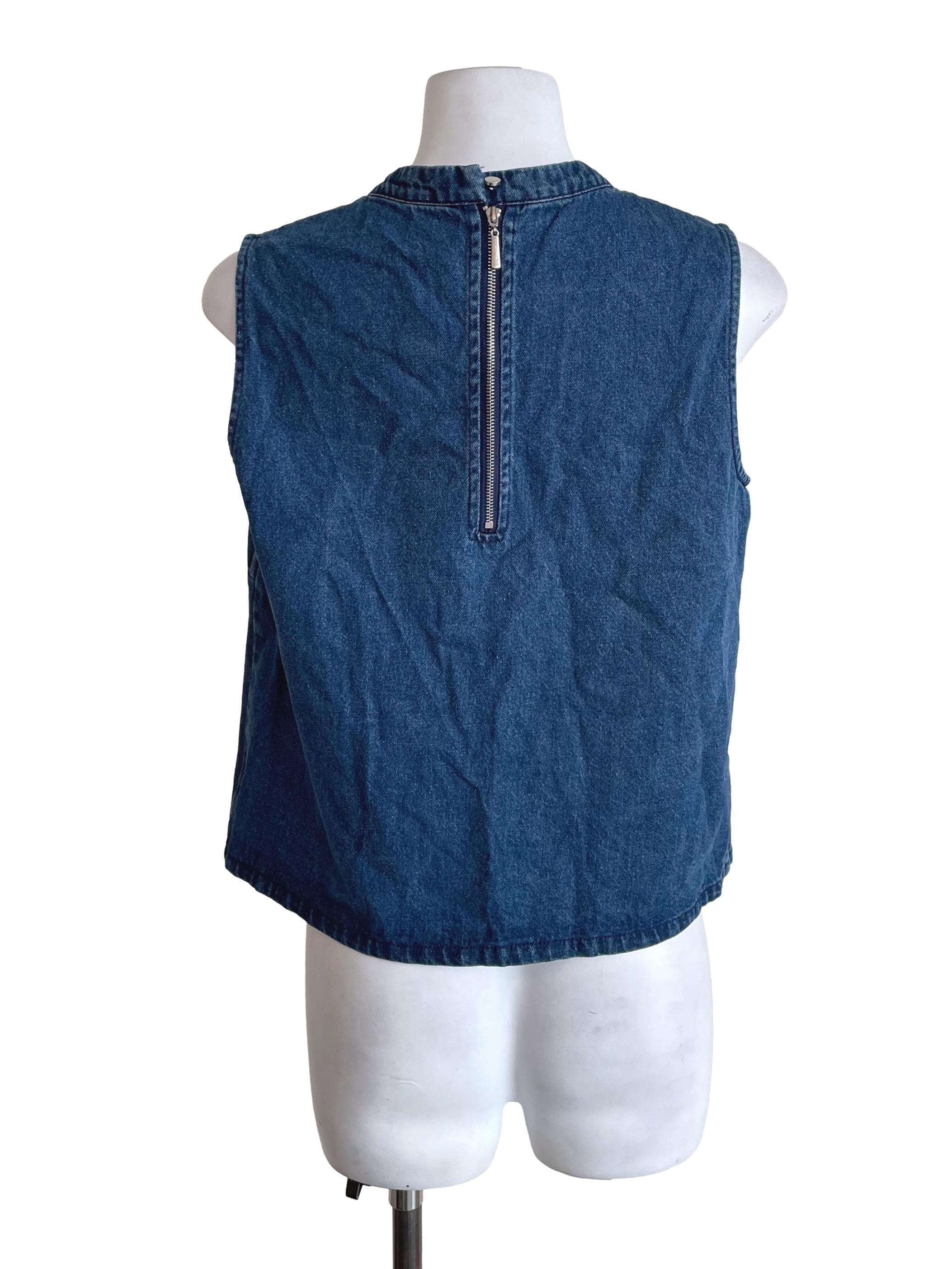 Denim Love Buttons Mandarin Top