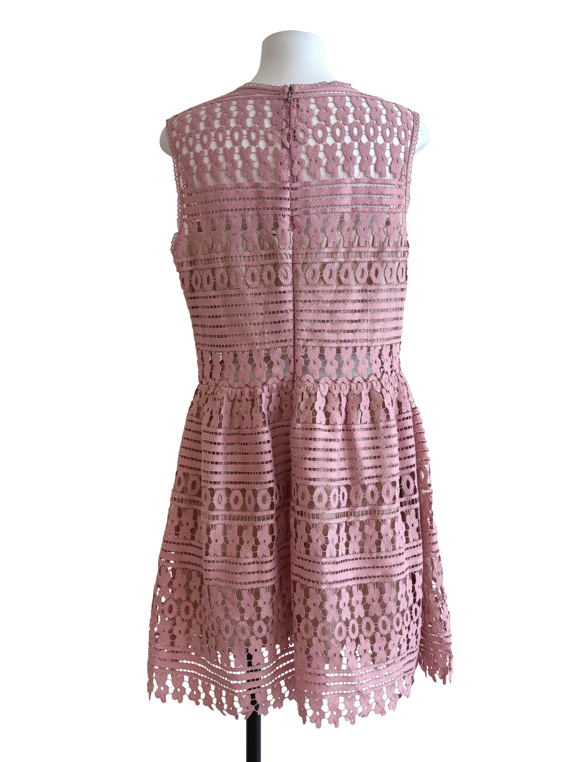 Salmon Pink Sleeveless Lace Dress
