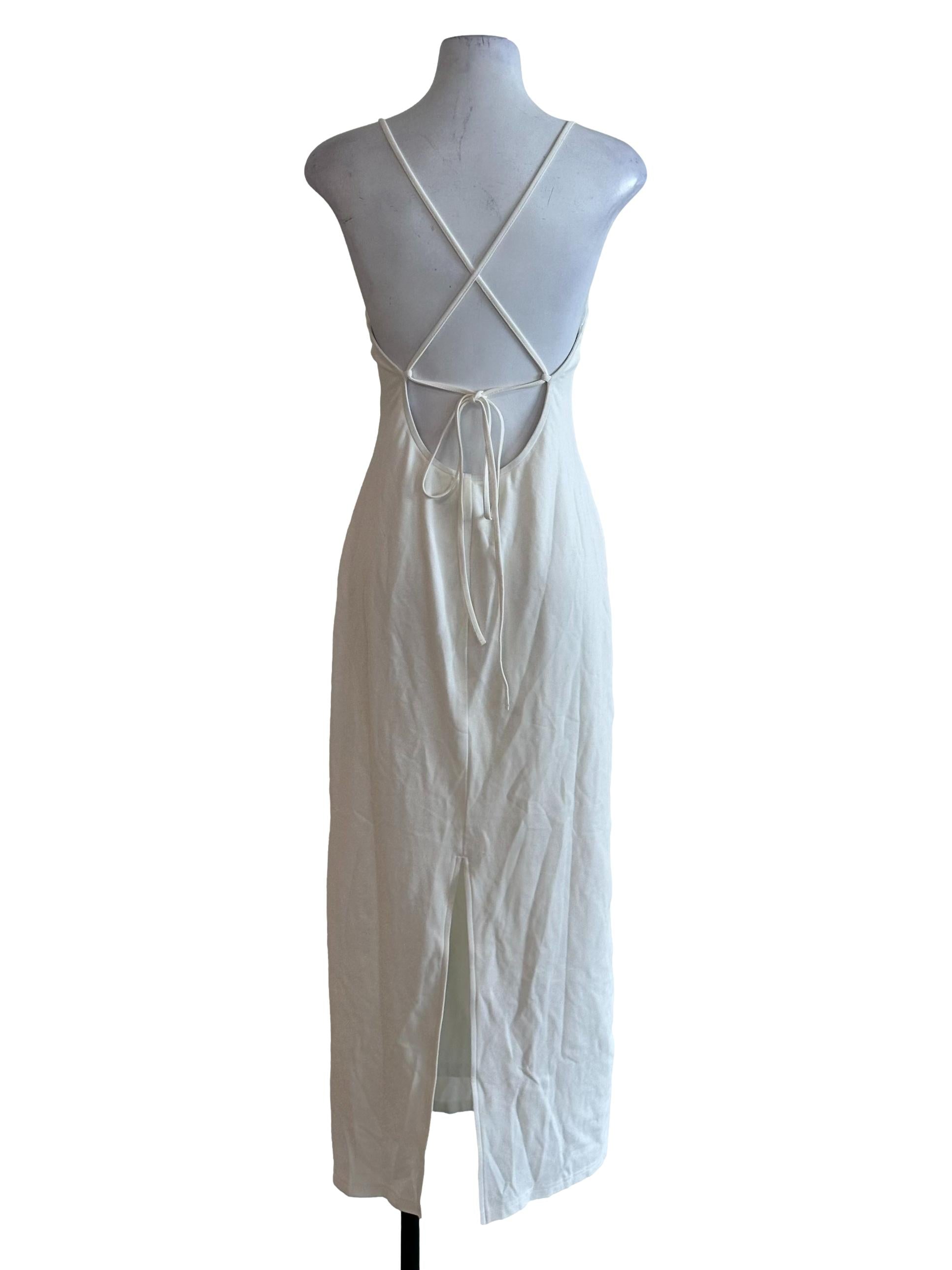 Ivory White Scoop Back Overlap Bodycon Dress