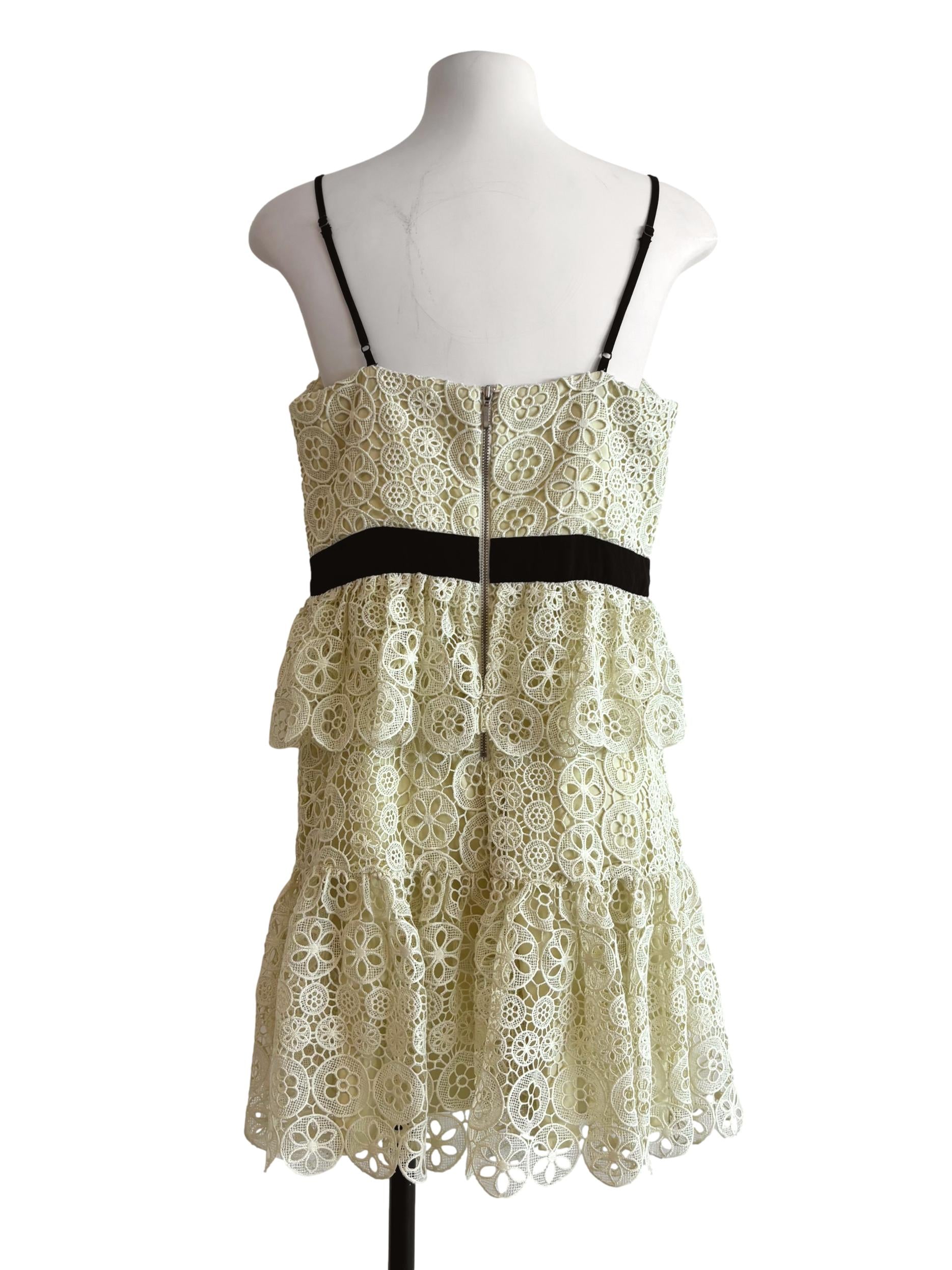 Cream Black Strap Mini Lace Tier Dress