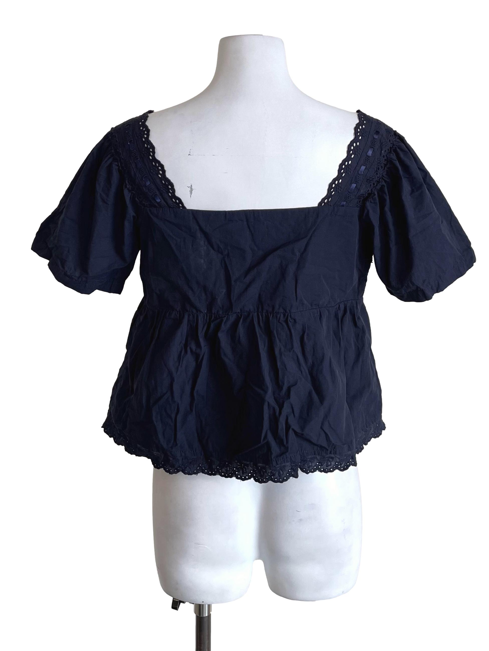 Crow Navy Lacy Babydoll Top TTR