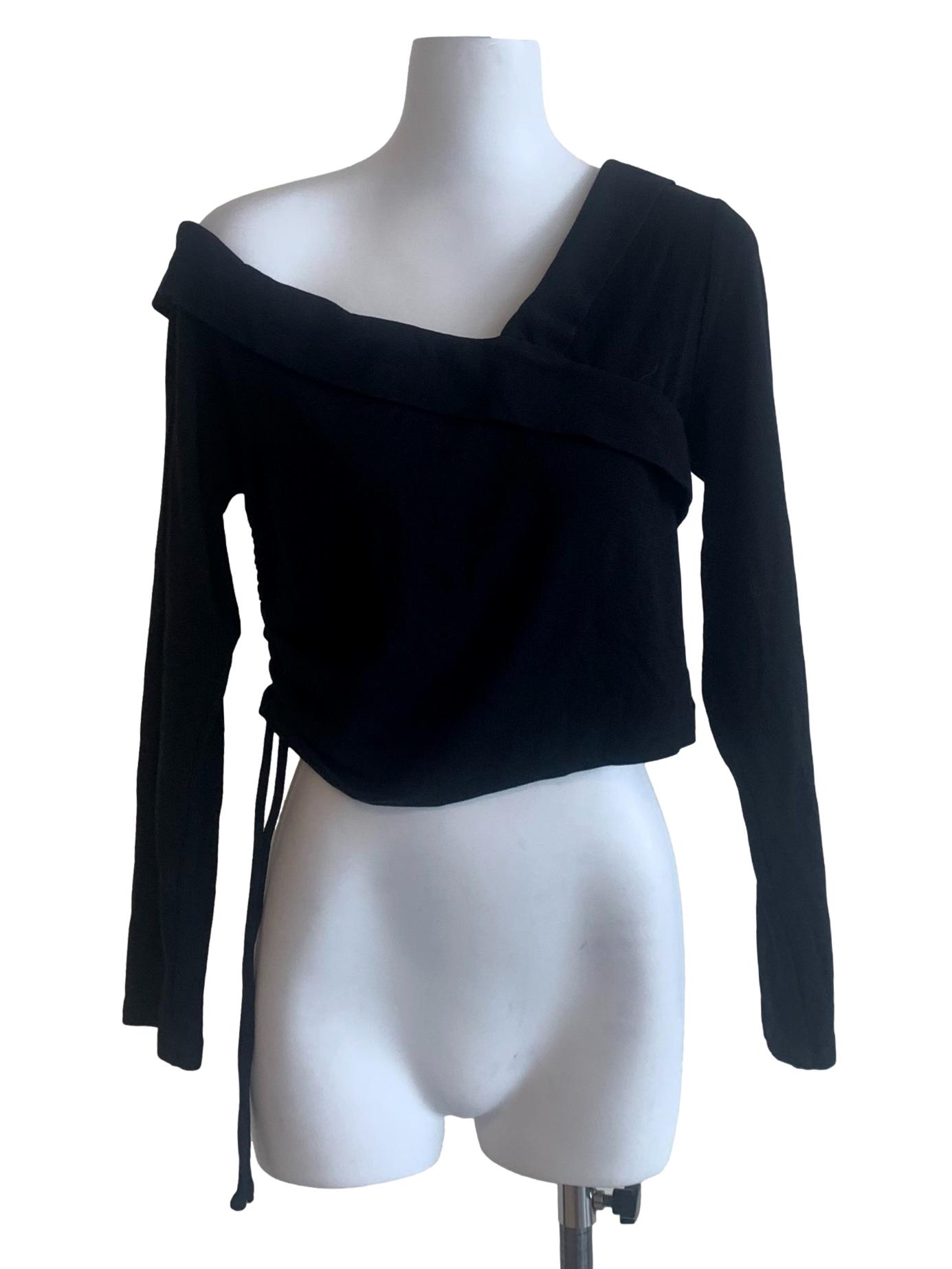 Black Asymmetric Long Sleeve Top