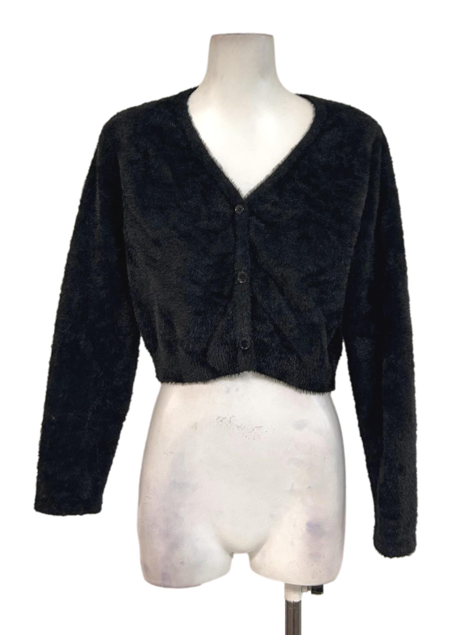 Jade Black Fuzzy Cardigan