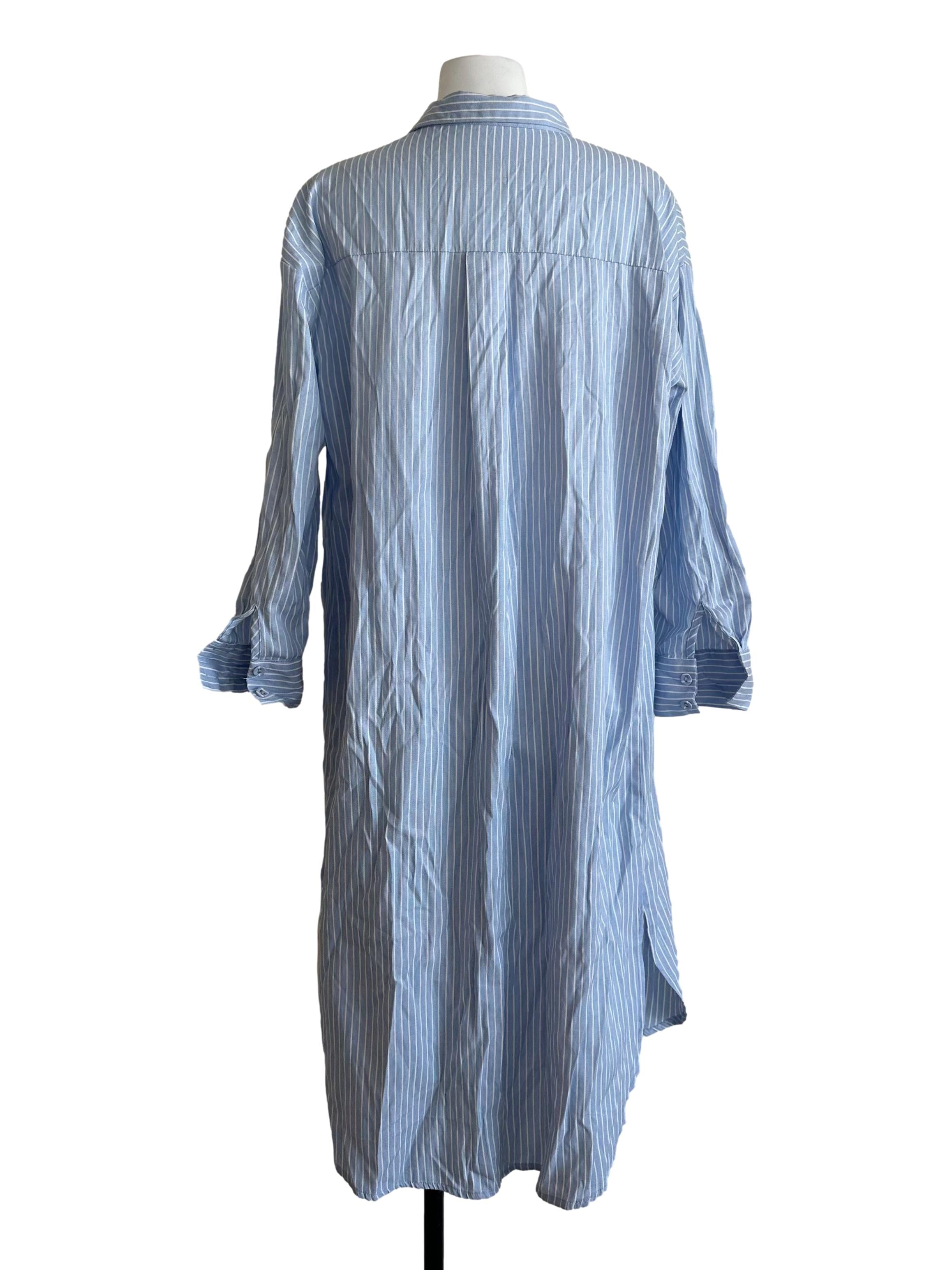 Light Blue Striped Button Shirt Dress