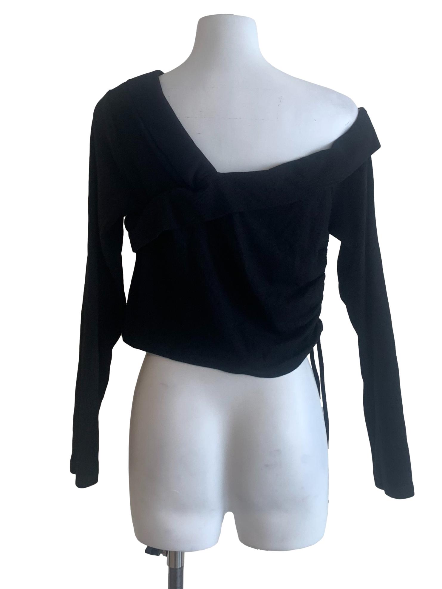 Black Asymmetric Long Sleeve Top
