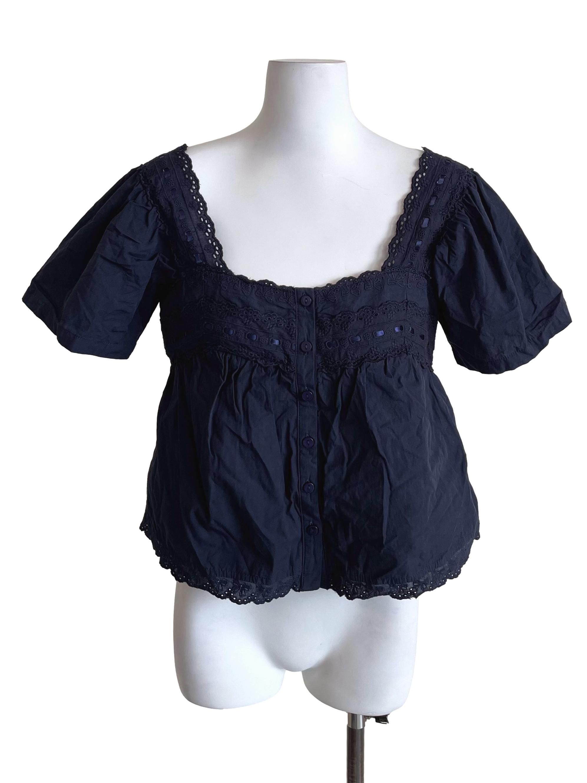 Crow Navy Lacy Babydoll Top TTR