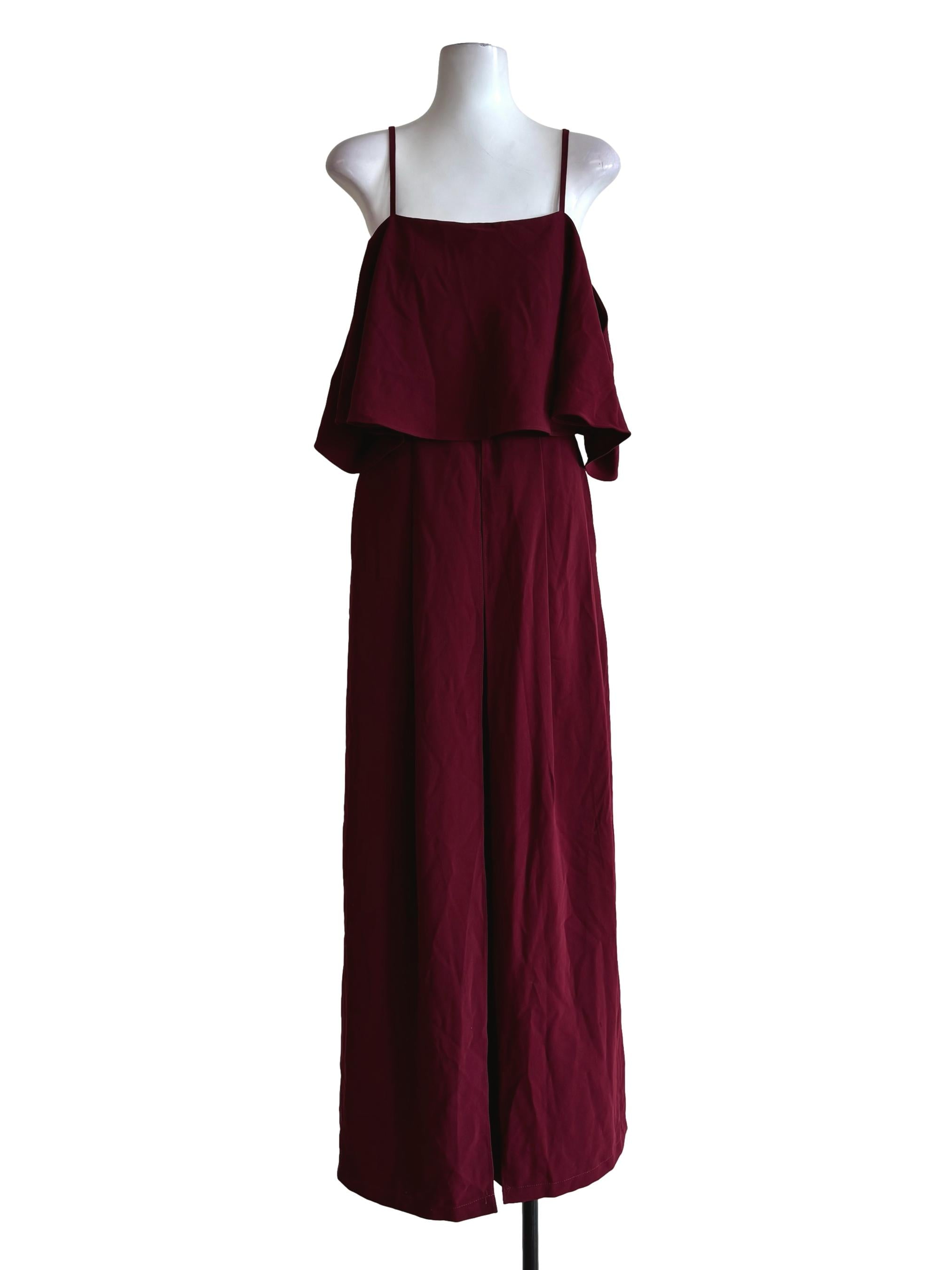 Burgundy Red Spaghetti Strap Layered Jumpsuit