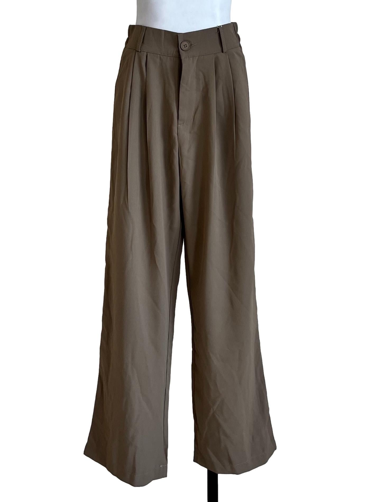 Brown Plains Elastic Waist Pants