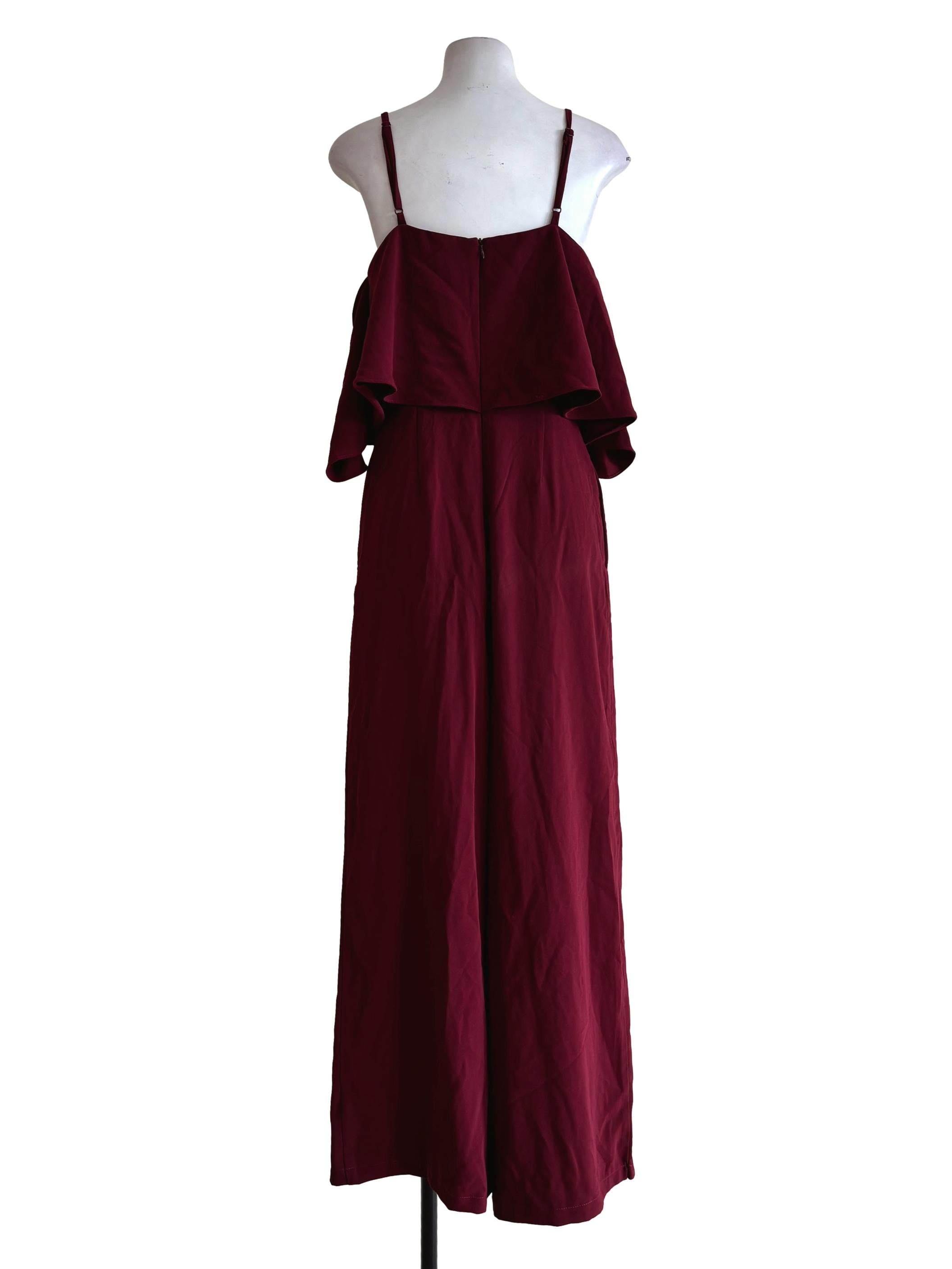 Burgundy Red Spaghetti Strap Layered Jumpsuit